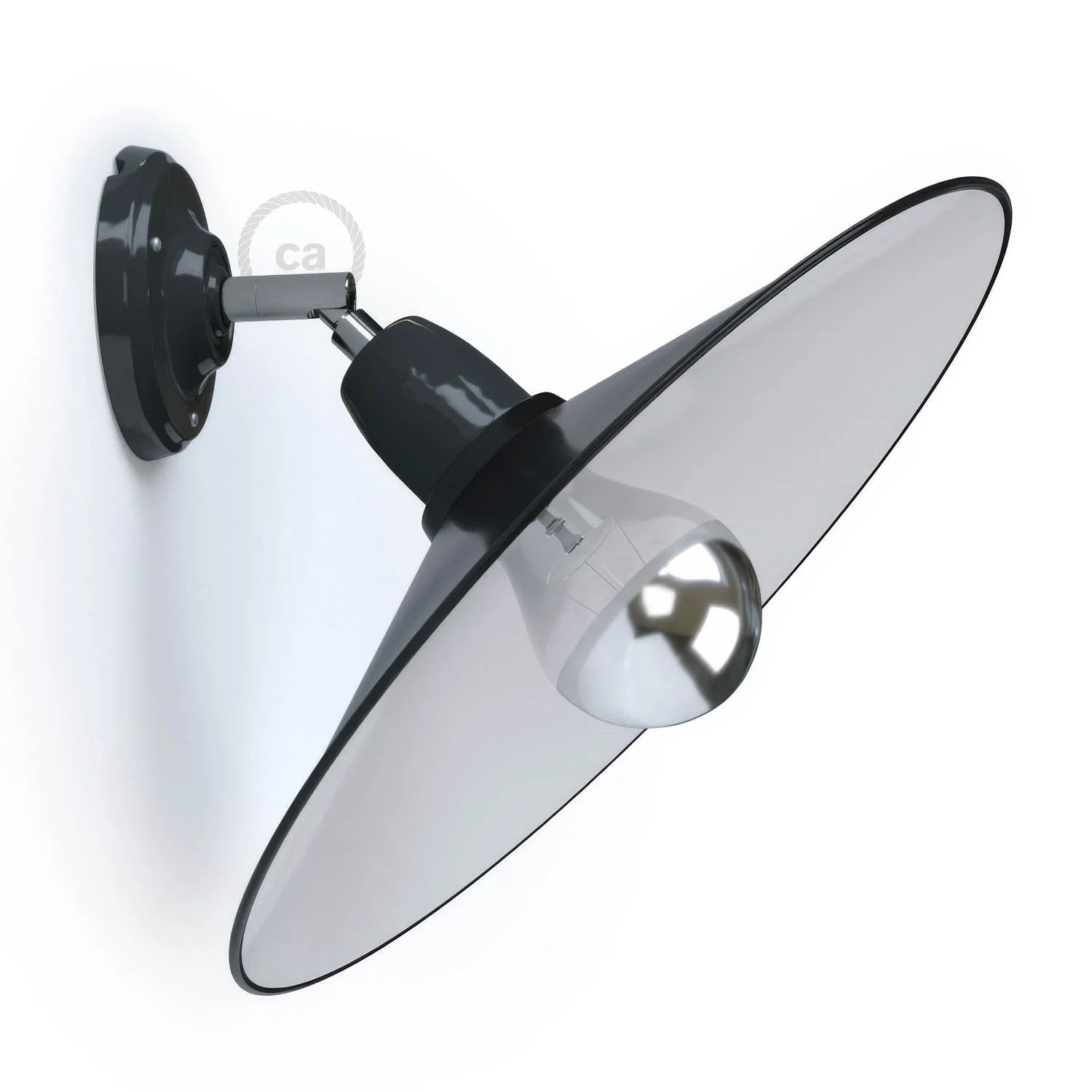 Fermaluce 90° with Swing lampshade, adjustable wall or ceiling lamp in porcelain – Black