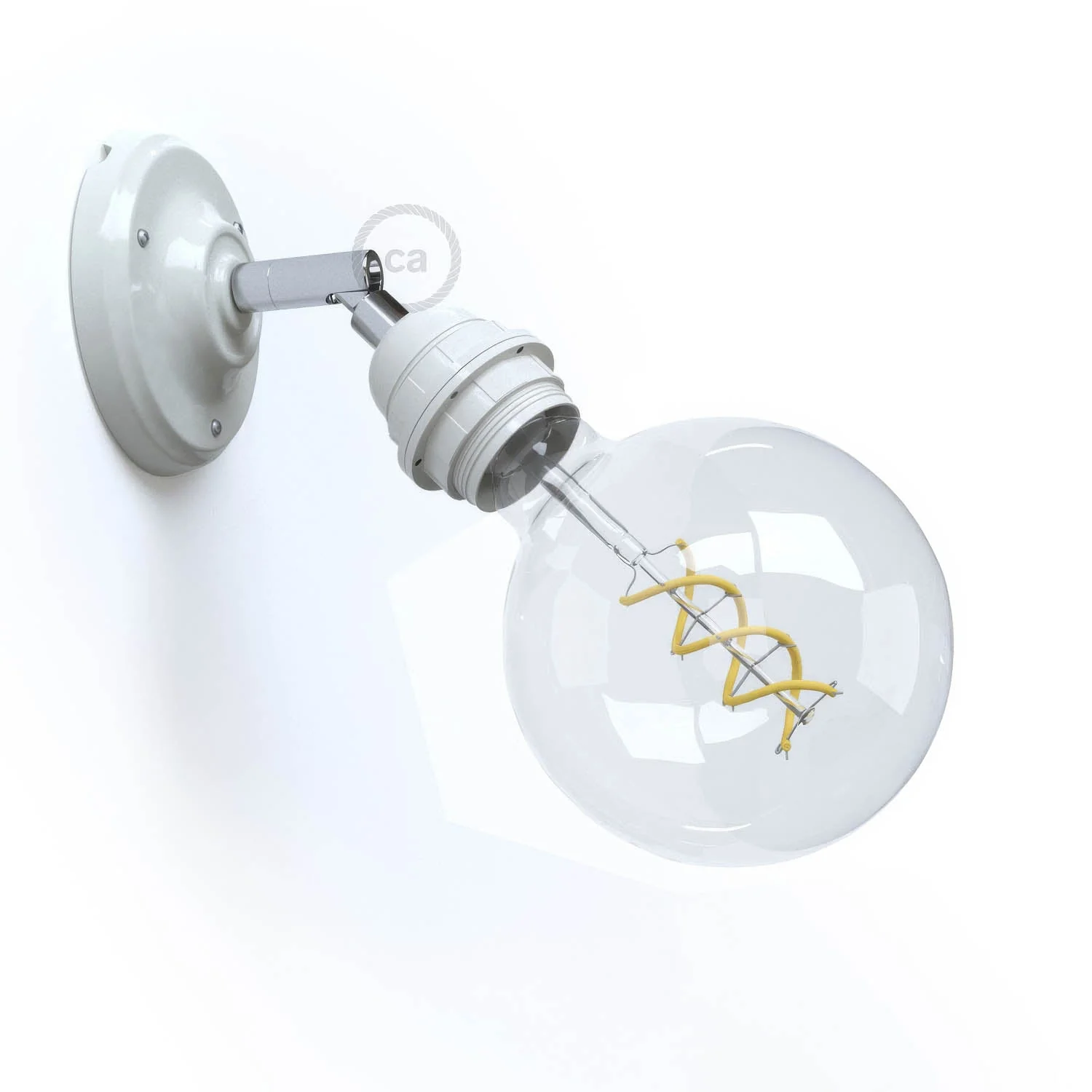 Fermaluce Classic 90° with threaded E27 lamp holder, wall-hugging adjustable porcelain lamp - White