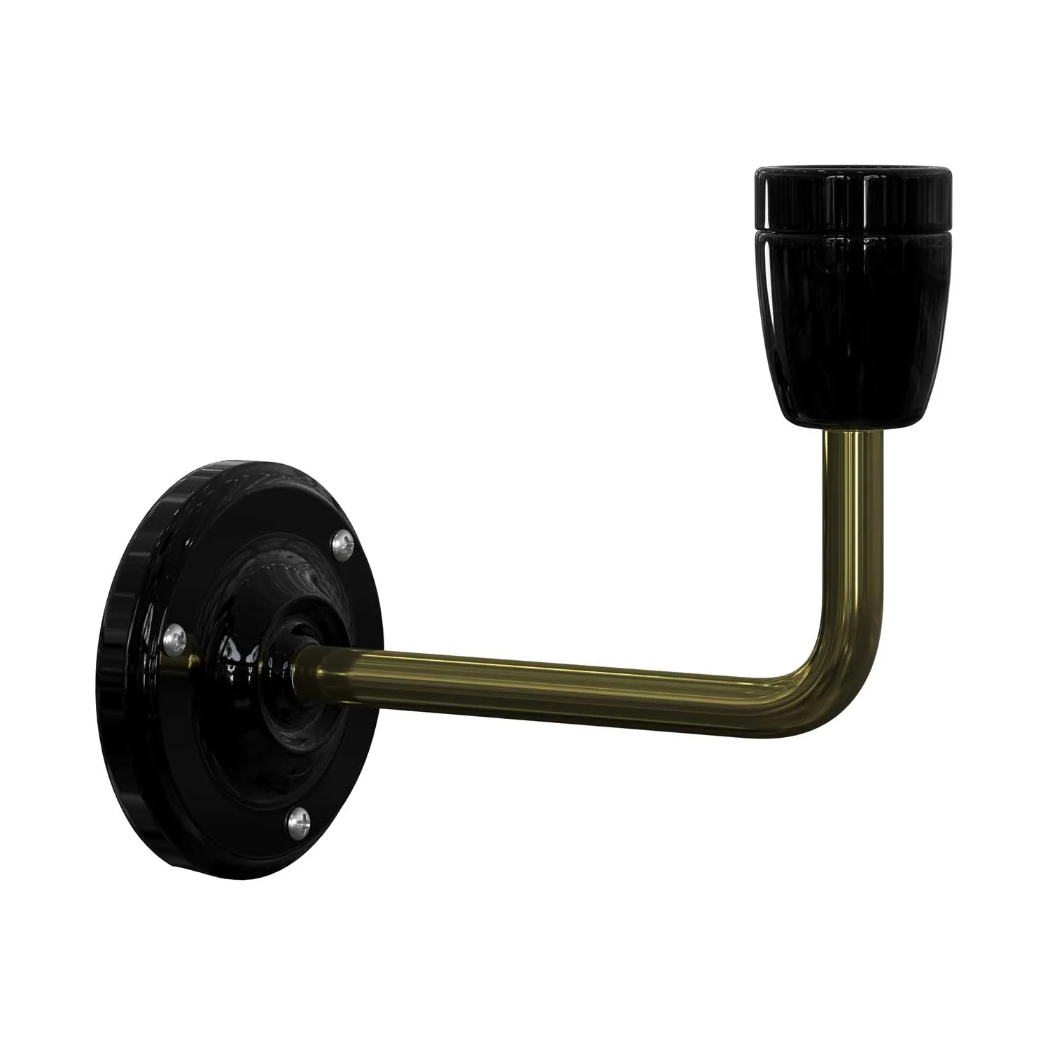 Fermaluce Classic, metal and porcelain wall lamp with curved extension - Black - Image 3