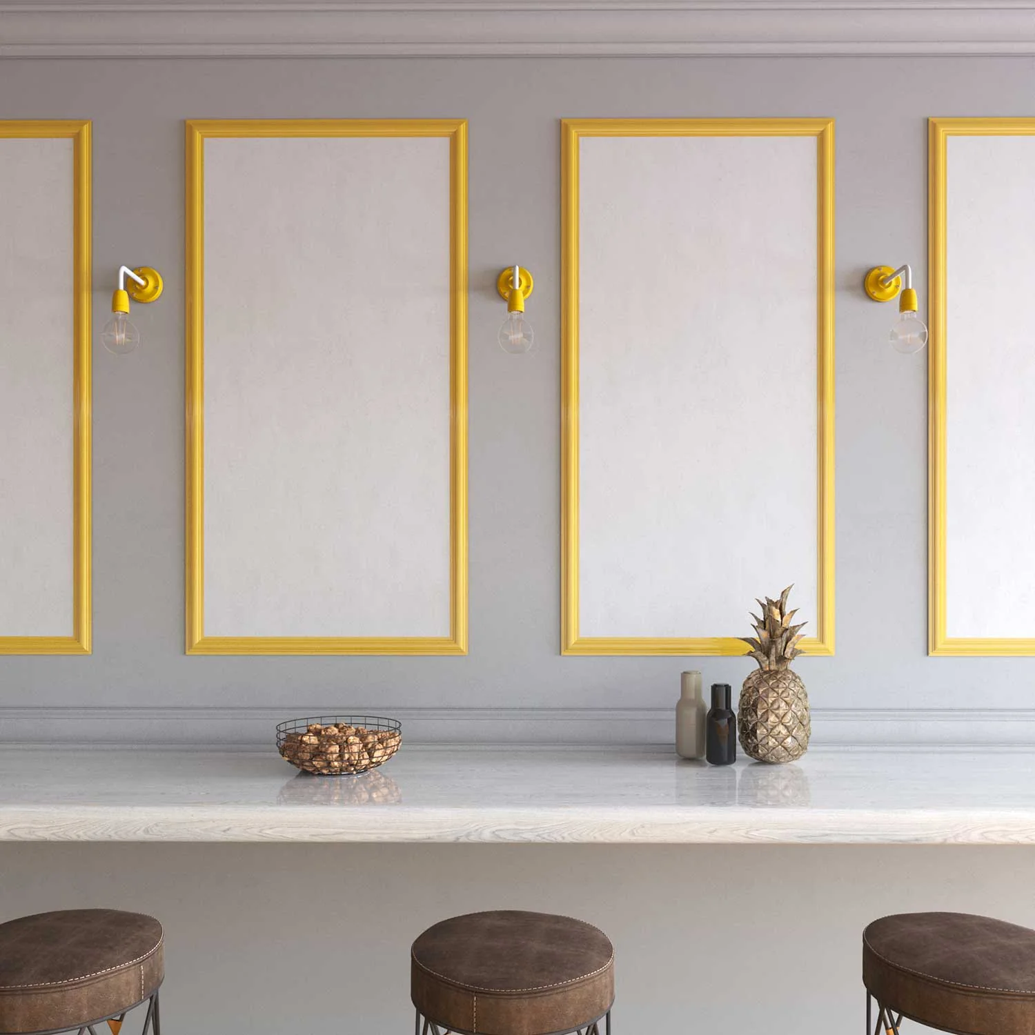 Fermaluce Color, wall lamp in metal and porcelain with curved extension - Yellow - Image 2