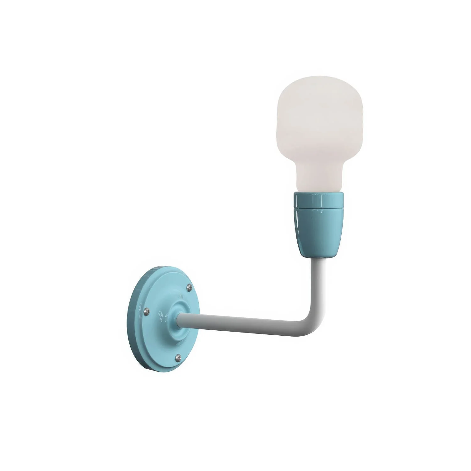 Fermaluce Color, wall lamp in metal and porcelain with curved extension - Light blue