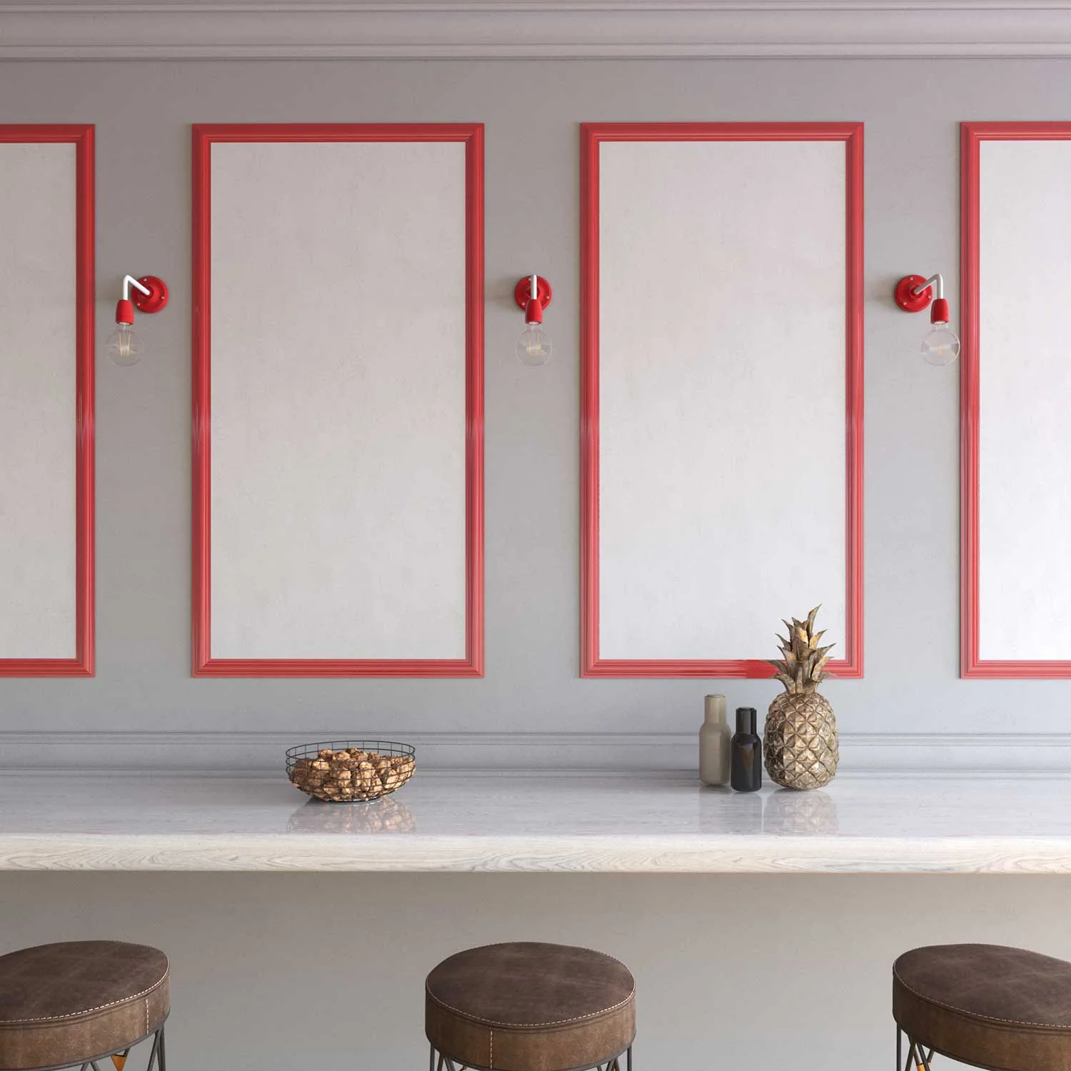 Fermaluce Color, wall lamp in metal and porcelain with curved extension - Red - Image 2