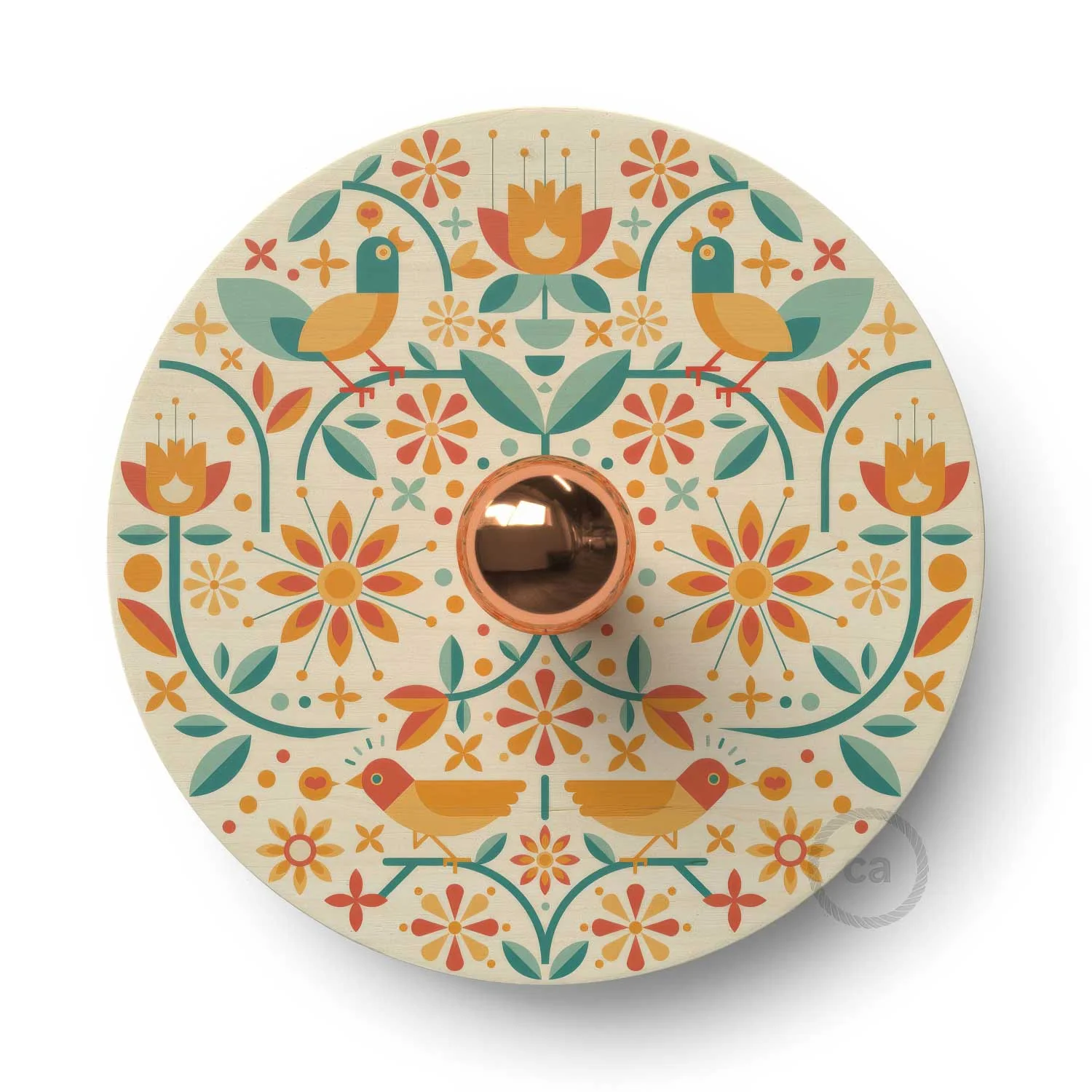 Fermaluce Etnico with UFO wooden double-sided lampshade illustrated by Francesco Poroli