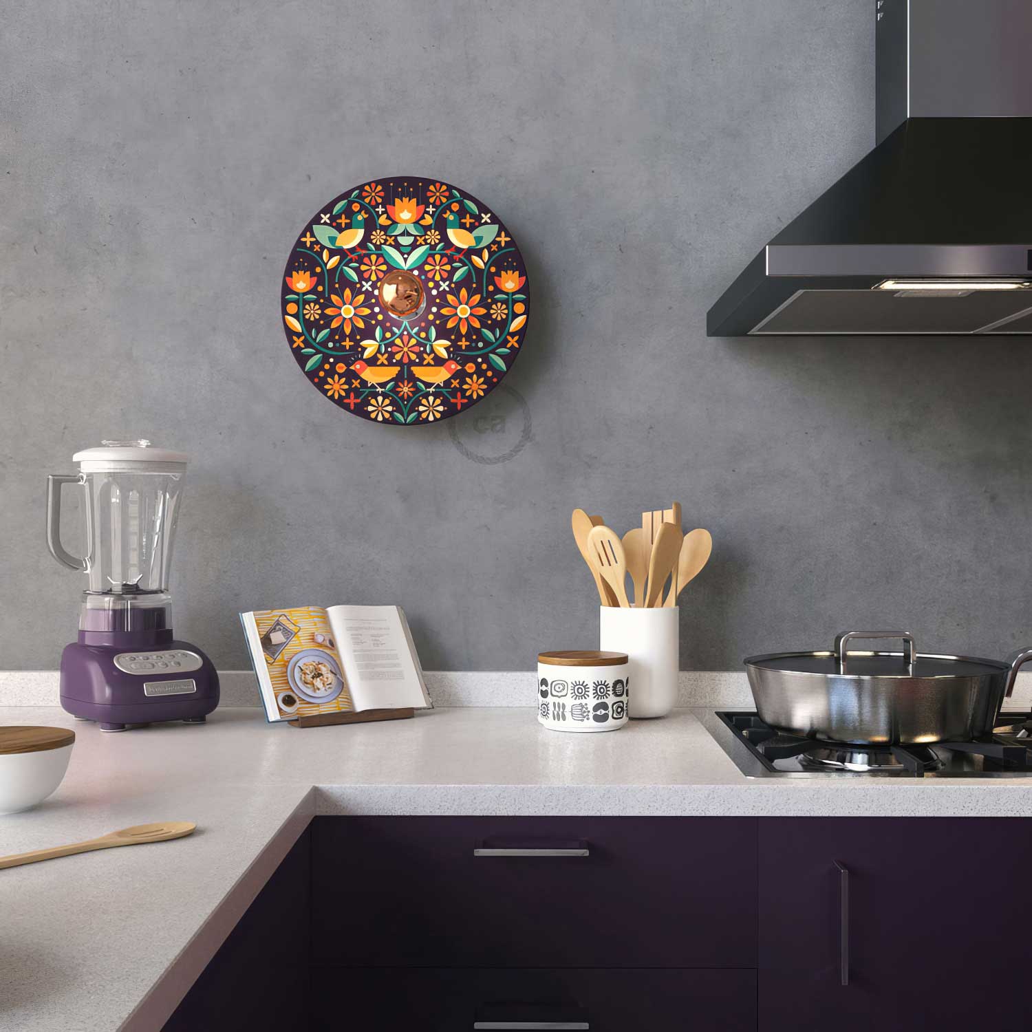 Fermaluce Etnico with UFO wooden double-sided lampshade illustrated by Francesco Poroli - Image 2