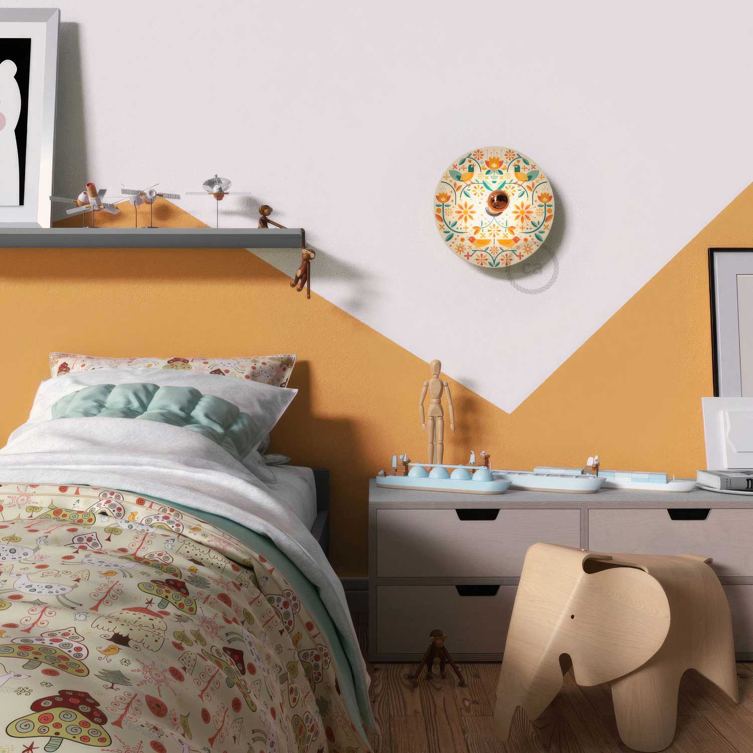 Fermaluce Etnico with UFO wooden double-sided lampshade illustrated by Francesco Poroli - Image 3