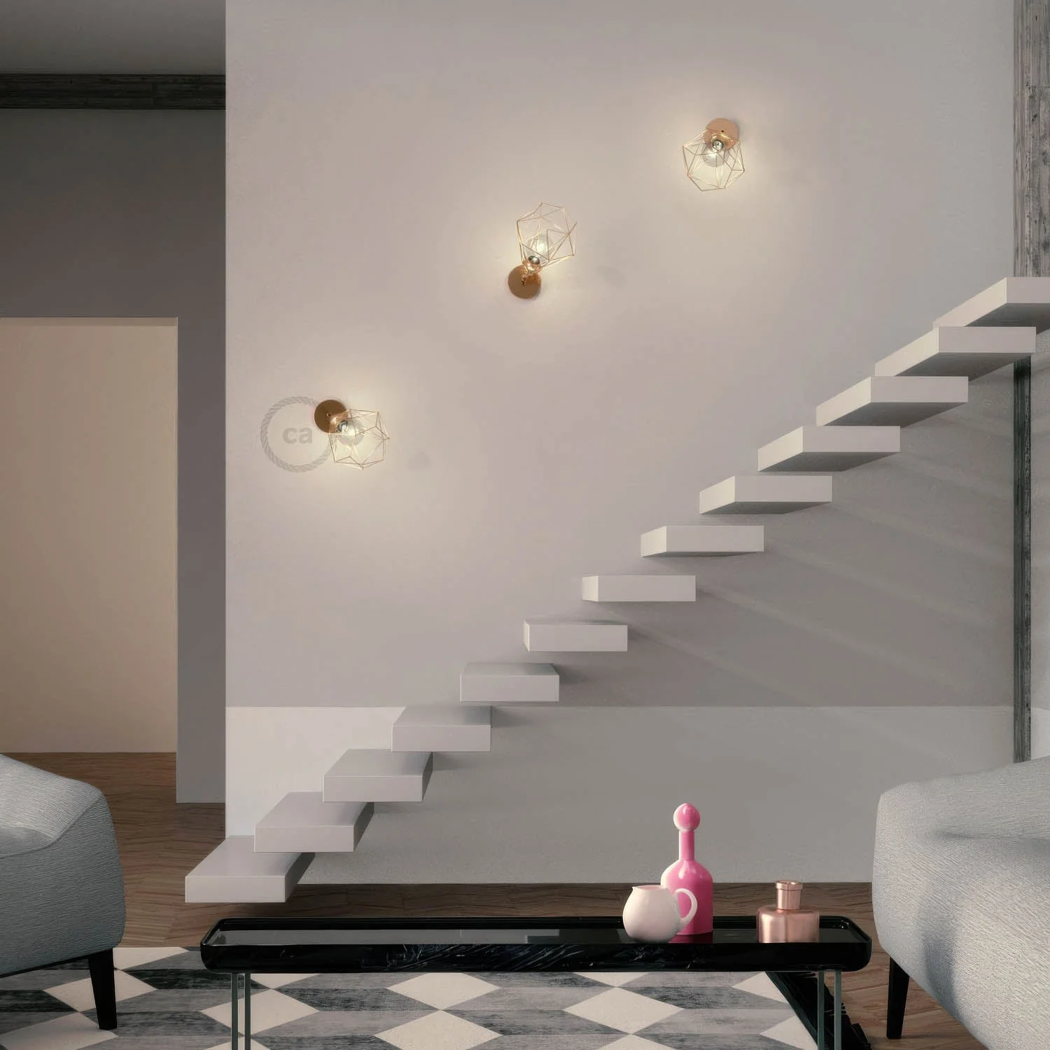 Fermaluce Metal 90° with Diamond lampshade, adjustable wall lamp in metal - Copper - Image 3