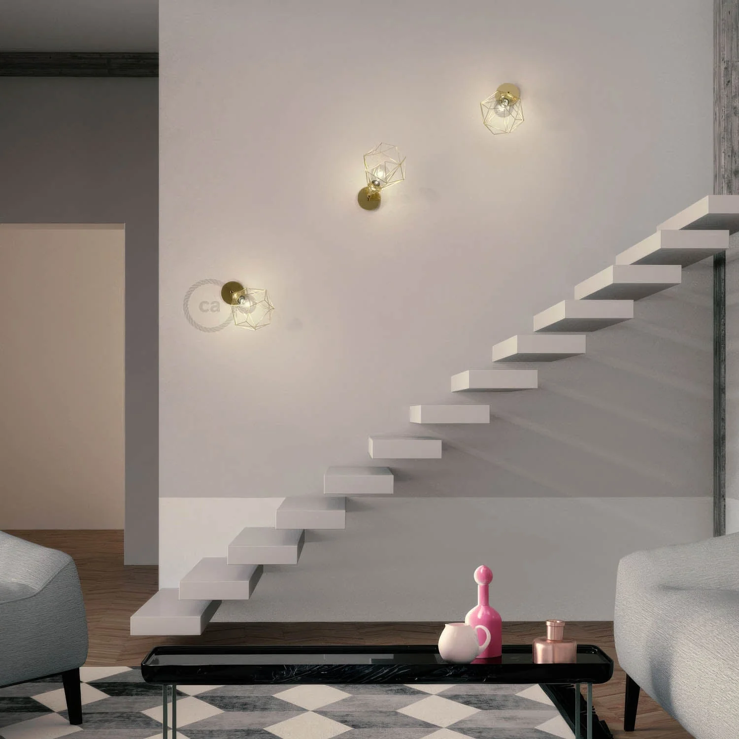 Fermaluce Metal 90° with Diamond Lampshade, adjustable wall lamp in metal - Brass - Image 3