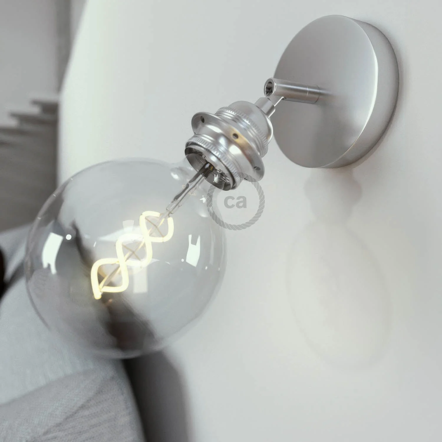 Fermaluce Metal 90° with threaded E27 lamp holder, adjustable metal wall light - Chrome - Image 2
