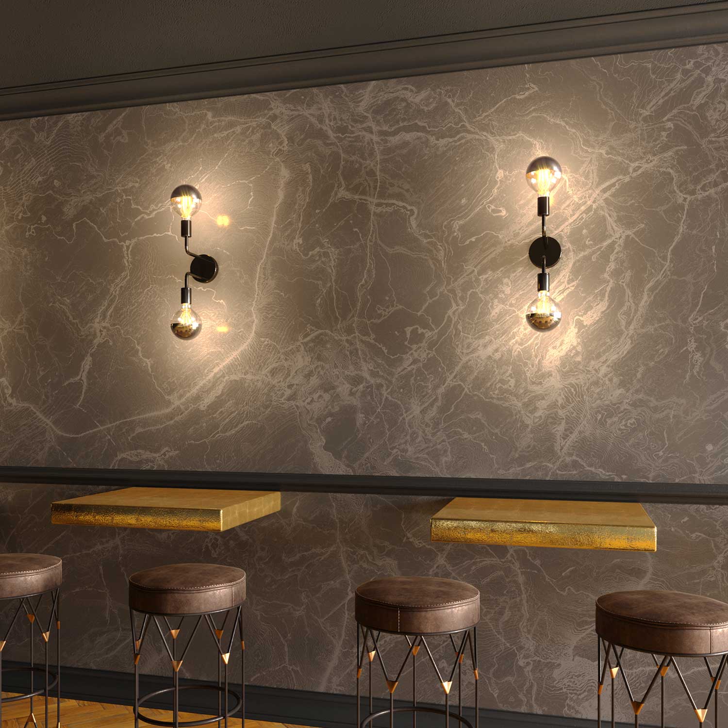 Fermaluce Metal, metal wall lamp with double curved extension - Pearl black - Image 2