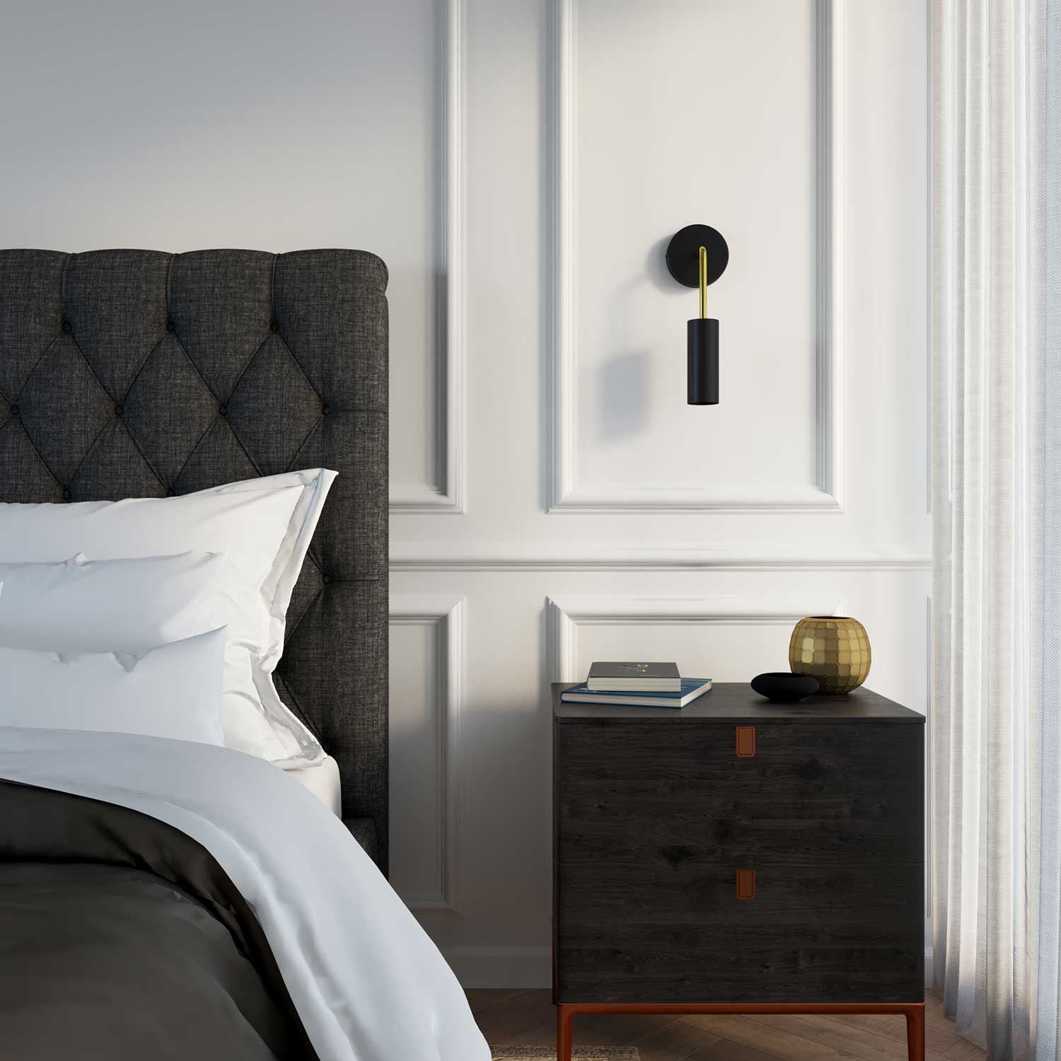 Fermaluce Metal, wall lamp in metal with curved extension and Tub-E14 lampshade - Brass - Image 2
