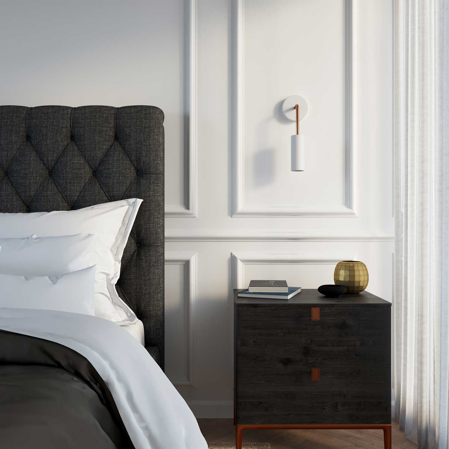 Fermaluce Metal, metal wall lamp with curved extension and Tub-E14 lampshade - Copper - Image 2