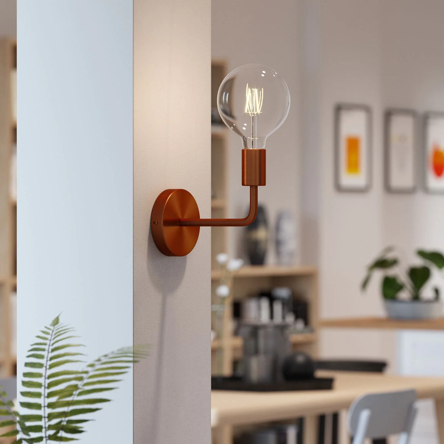 Fermaluce Metal, wall lamp in metal with curved extension - Satin copper - Image 2