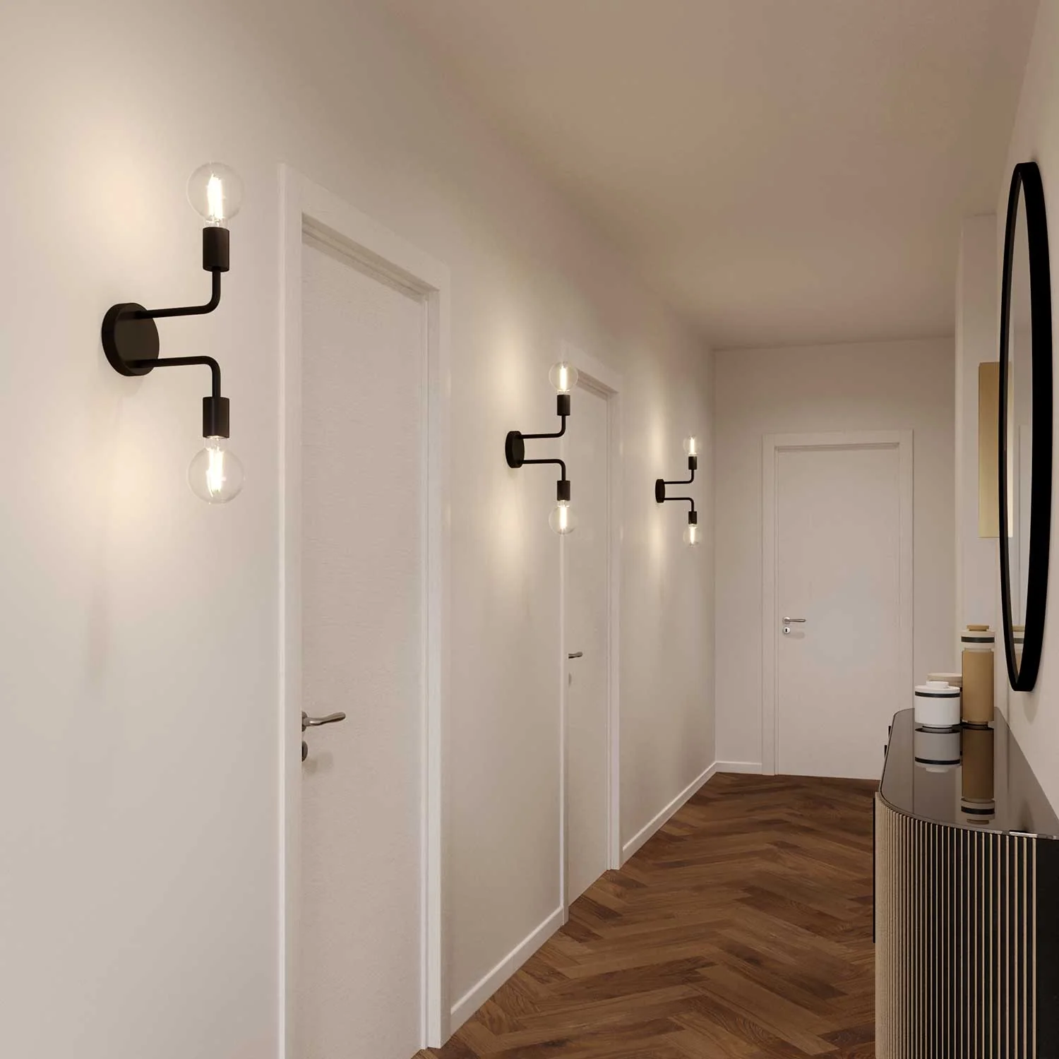 Fermaluce Metal, metal wall lamp with double curved extension - Black - Image 2