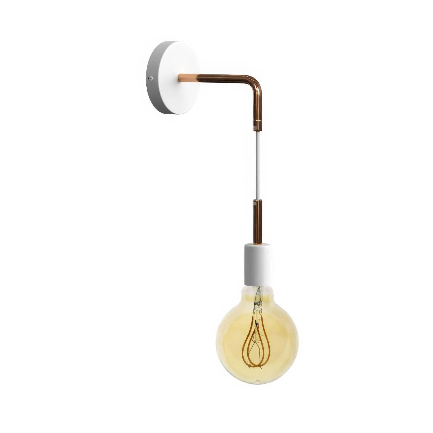 Fermaluce Metal, wall lamp with curved extension, textile cable and metal finishes - Copper
