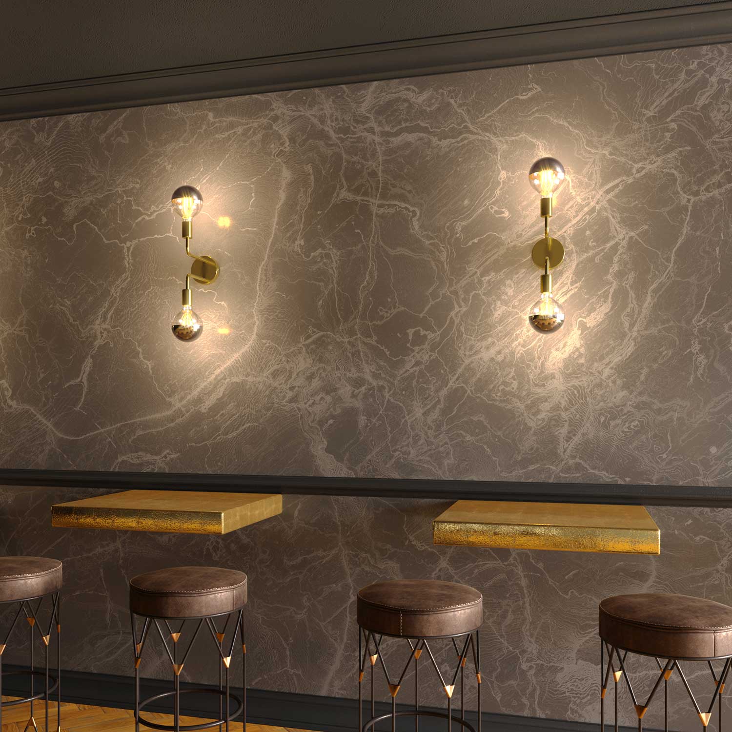 Fermaluce Metal, wall lamp in metal with double curved extension - Brass - Image 2