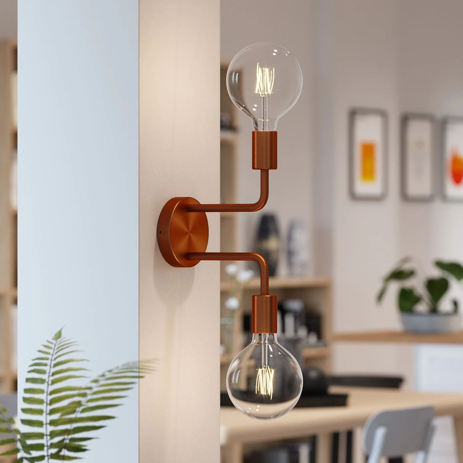 Fermaluce Metal, metal wall lamp with double curved extension - Satin copper - Image 2