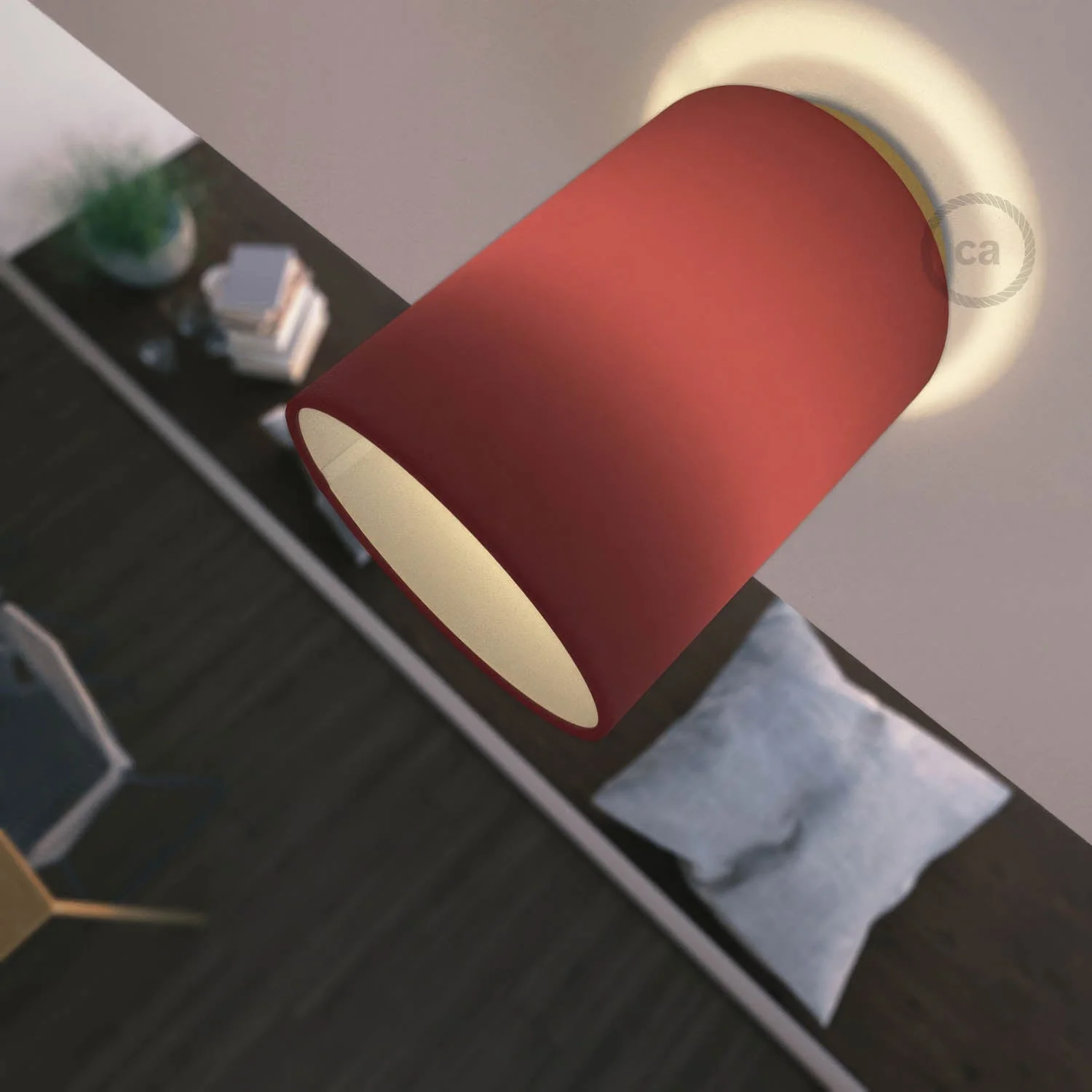 Fermaluce Metal with Cylinder lampshade, wall-mounted lamp - Bordeaux teletta - Image 2