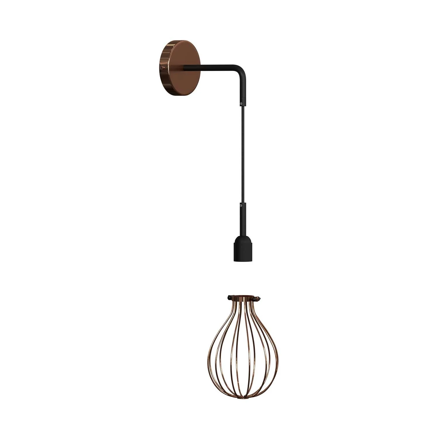 Fermaluce Metal with Drop lampshade, metal wall lamp with curved extension and textile cable – Copper - Image 3