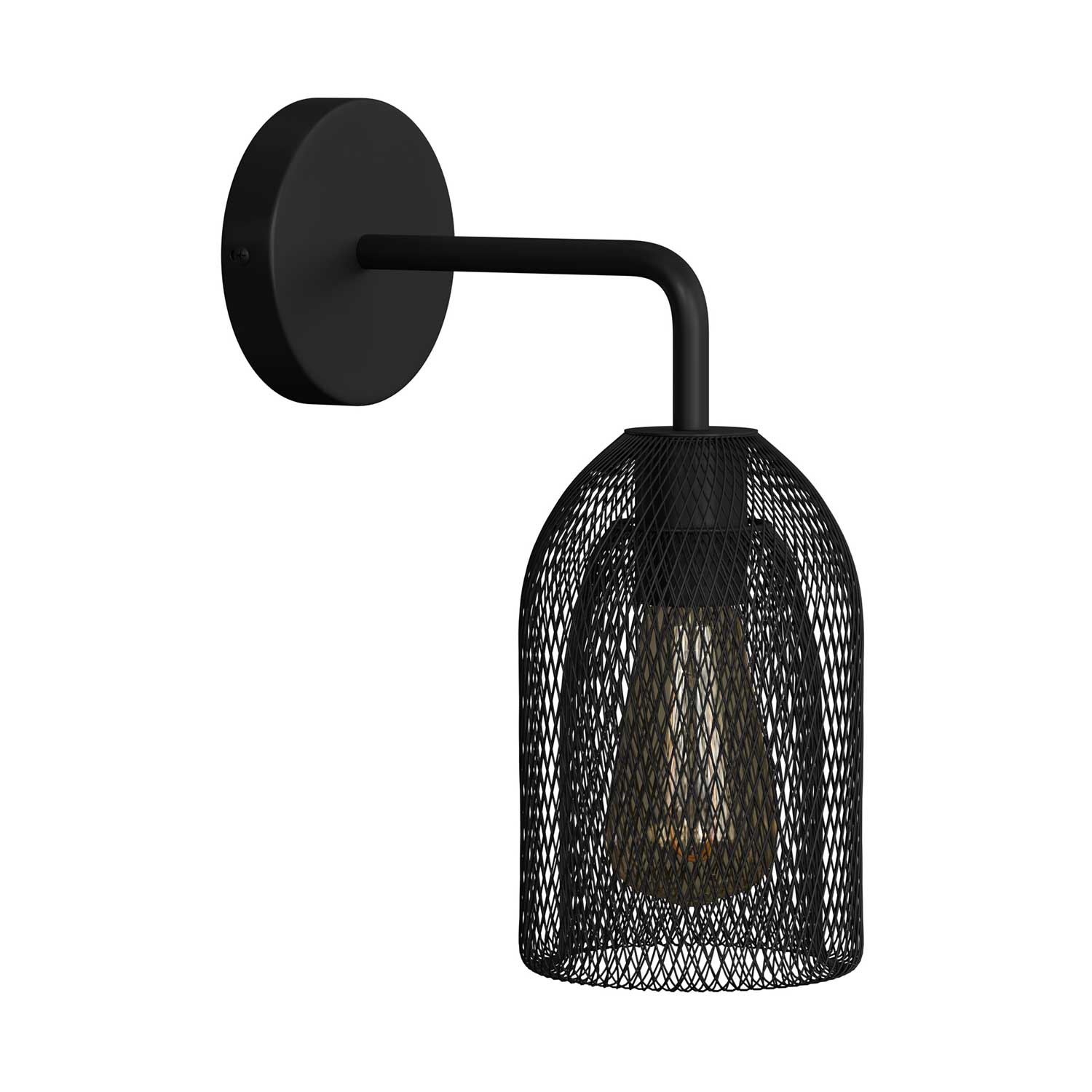 Fermaluce Metal with Ghostbell lampshade, metal wall lamp with curved extension - Black