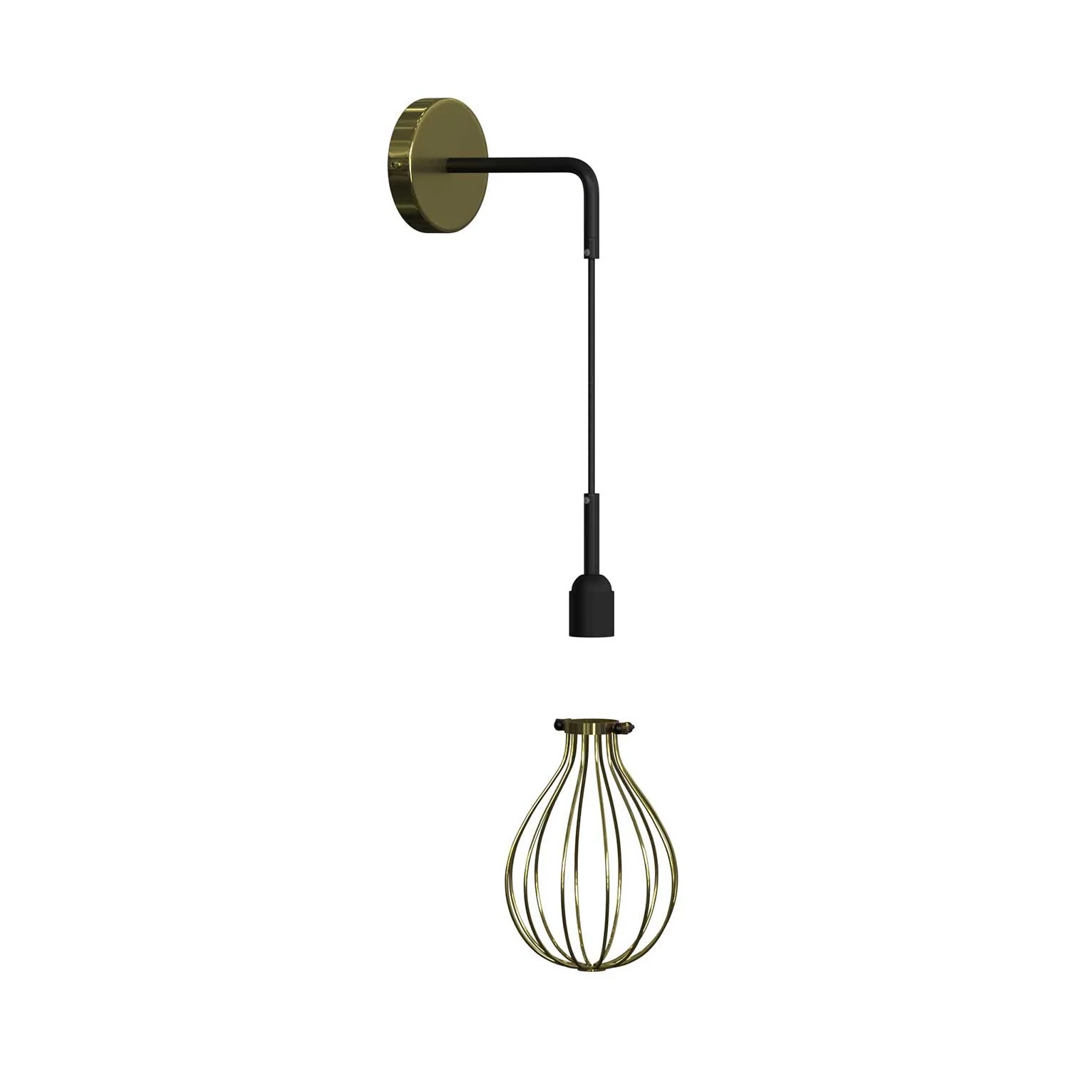 Fermaluce Metal with Drop lampshade, metal wall lamp with curved extension and fabric cable - Brass - Image 3