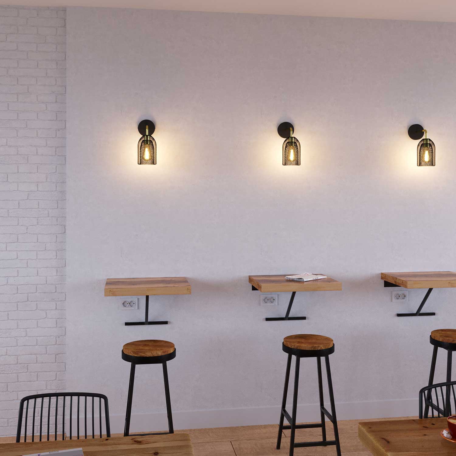 Fermaluce Metal with Ghostbell lampshade, metal wall lamp with curved extension - Brass - Image 2