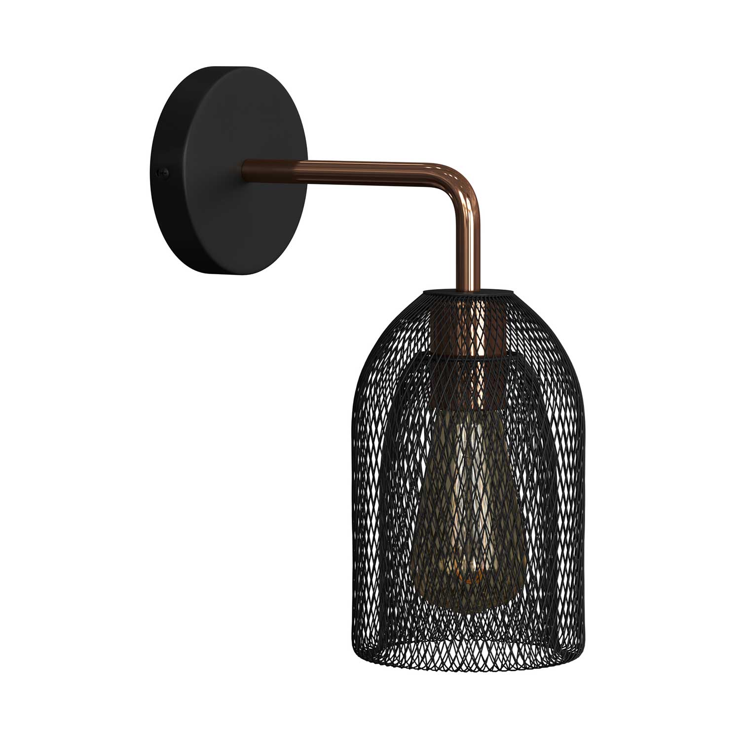 Fermaluce Metal with Ghostbell lampshade, metal wall lamp with curved extension - Copper