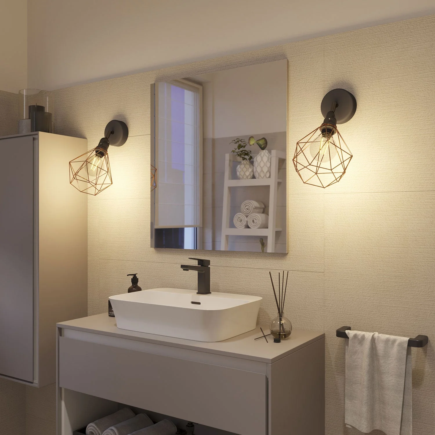 Fermaluce Modulair with adjustable joint, Diamond lampshade and IP65 waterproof lamp holder - Copper - Image 4