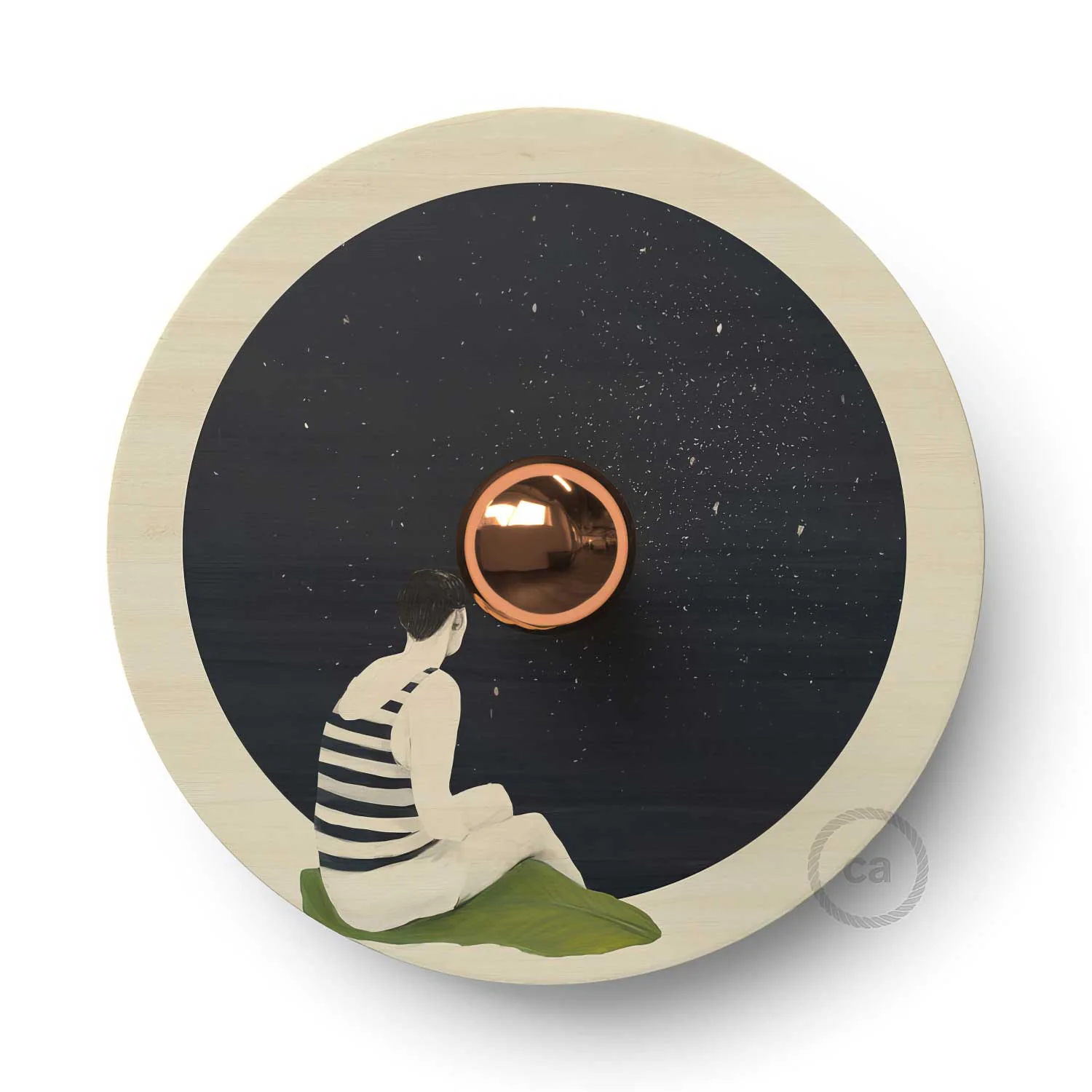 Fermaluce Romantic with UFO double-sided wooden lampshade illustrated by Chiara Fucà