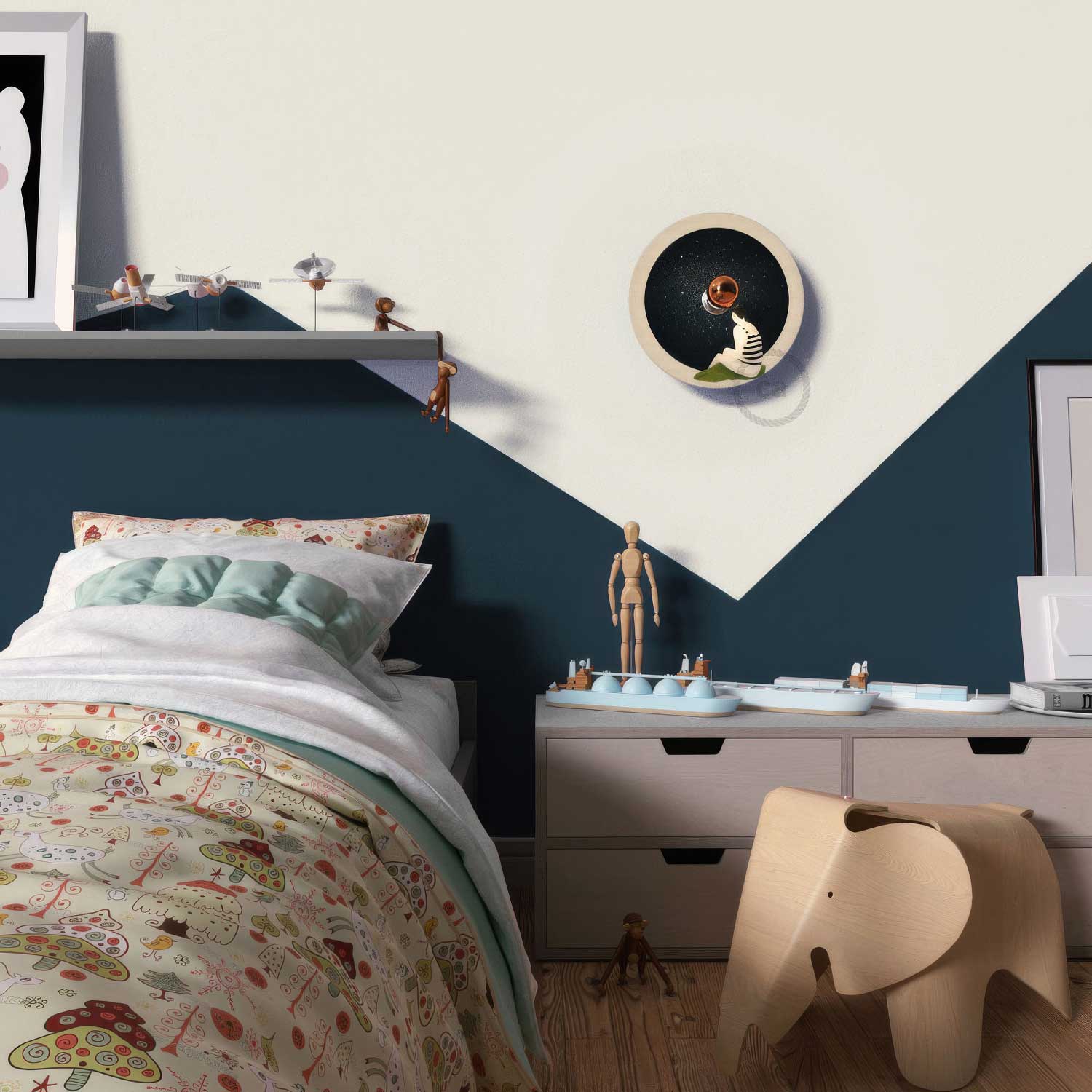 Fermaluce Romantic with UFO double-sided wooden lampshade illustrated by Chiara Fucà - Image 3