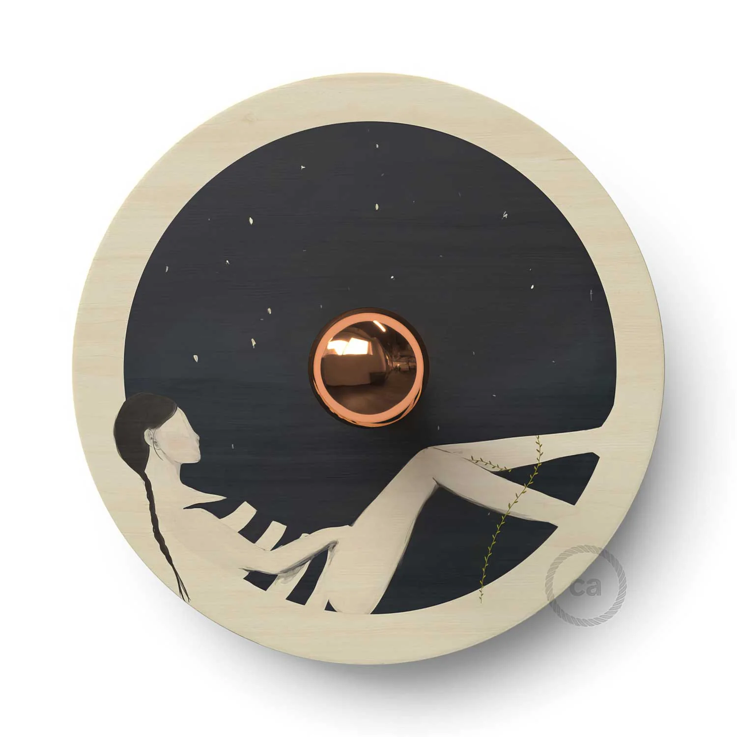 Fermaluce Romantic with UFO double-sided wooden lampshade illustrated by Chiara Fucà - Image 4