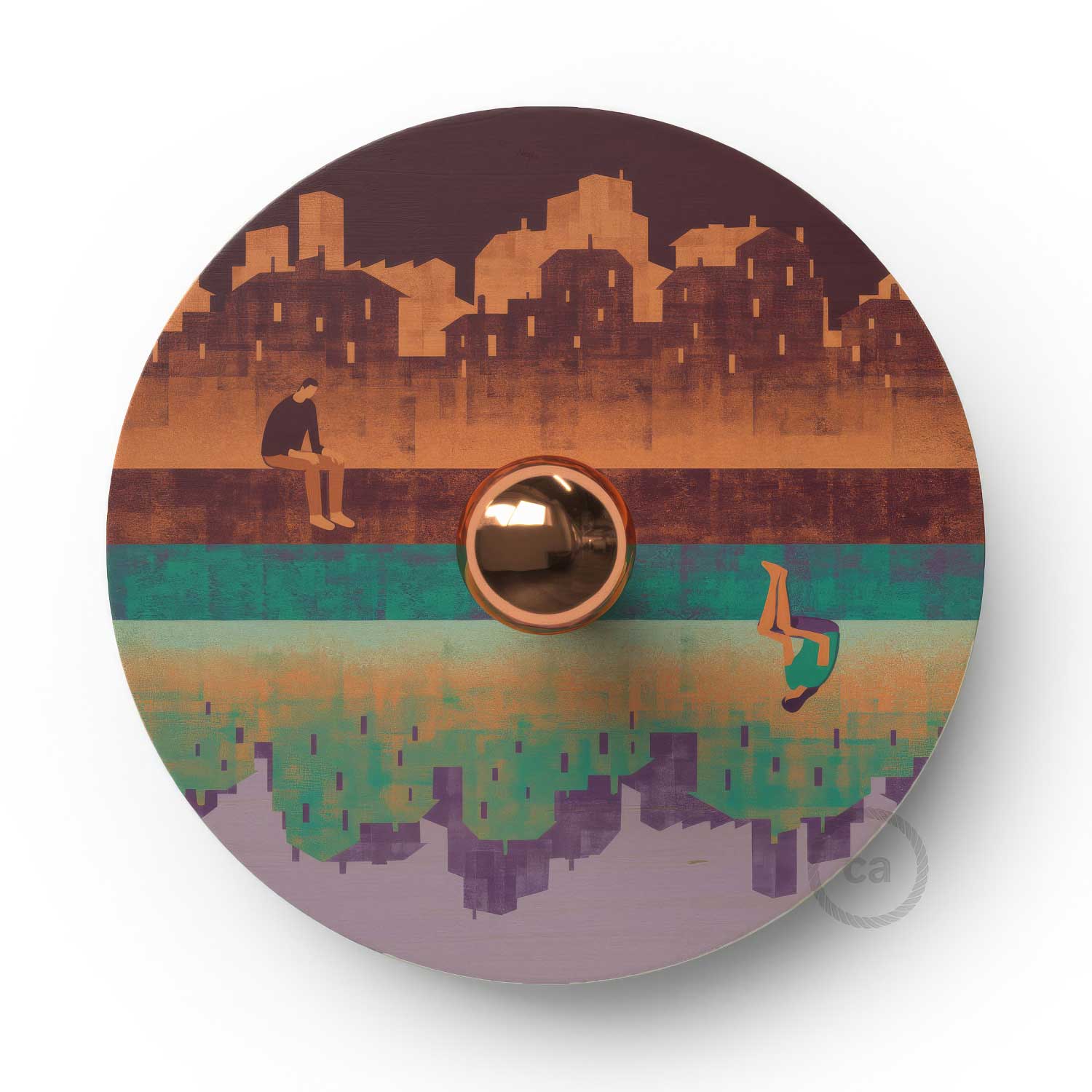 Fermaluce Romantic with UFO double-sided wooden lampshade illustrated by Davide Bonazzi