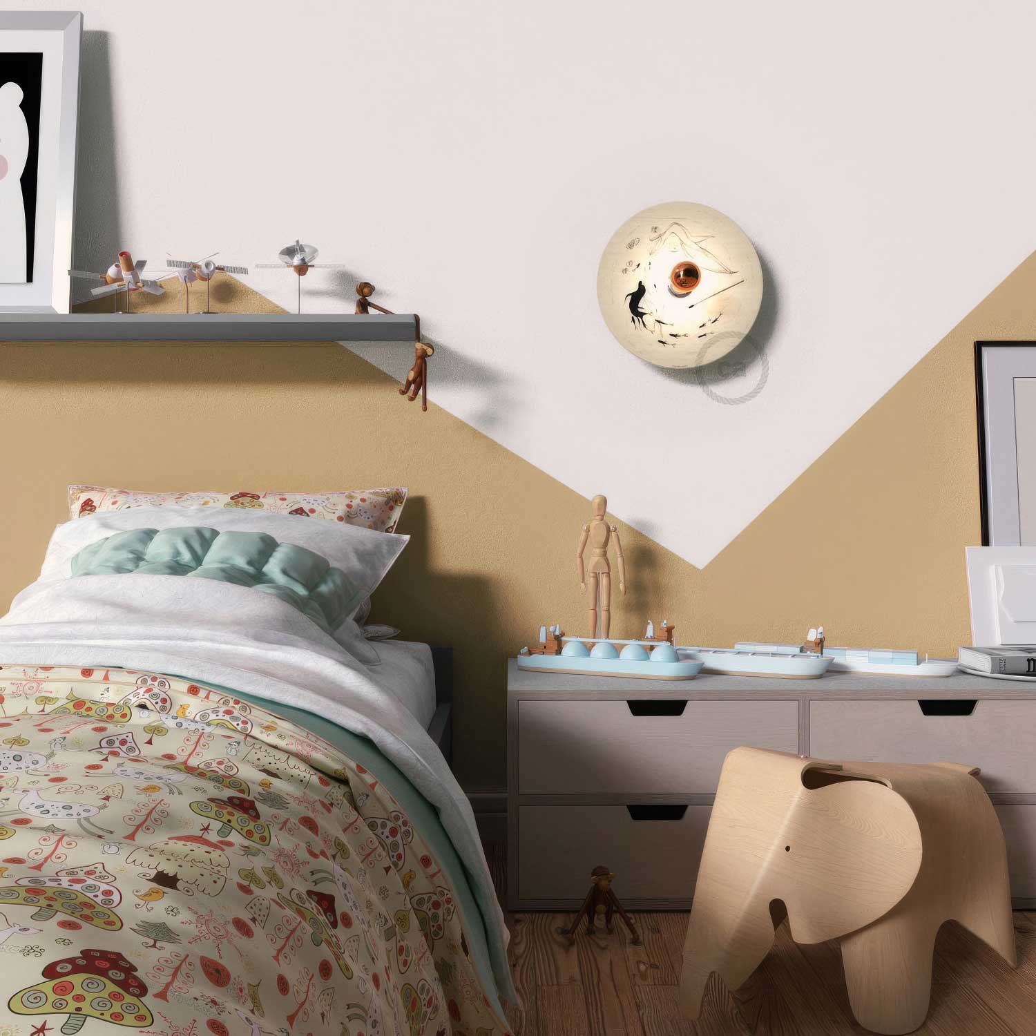 Fermaluce Romantic with UFO lampshade in double-sided wood illustrated by Fernando Cobelo - Image 3