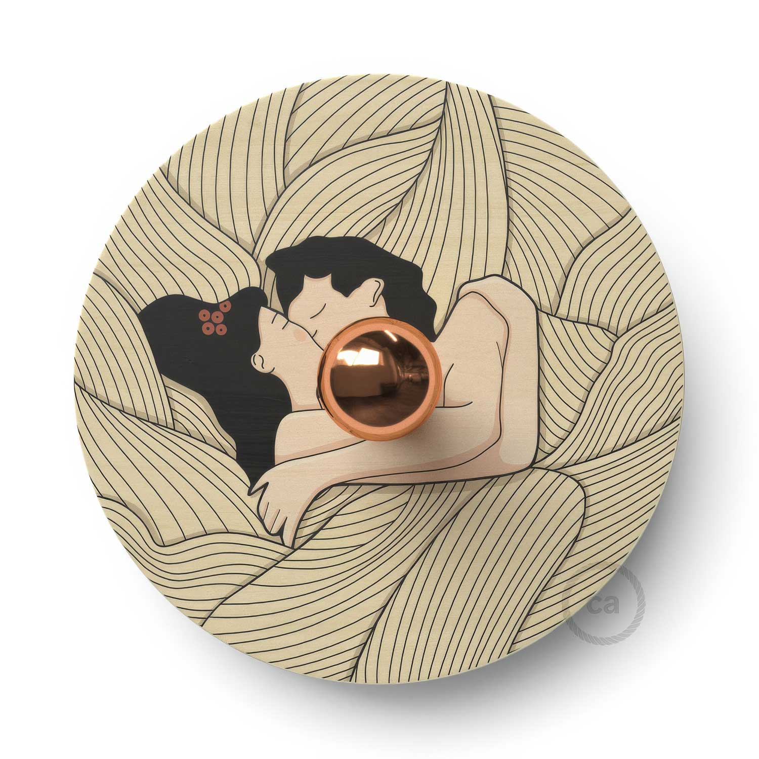 Fermaluce Romantic with UFO wooden double-sided lampshade illustrated by Carolina Zuniga