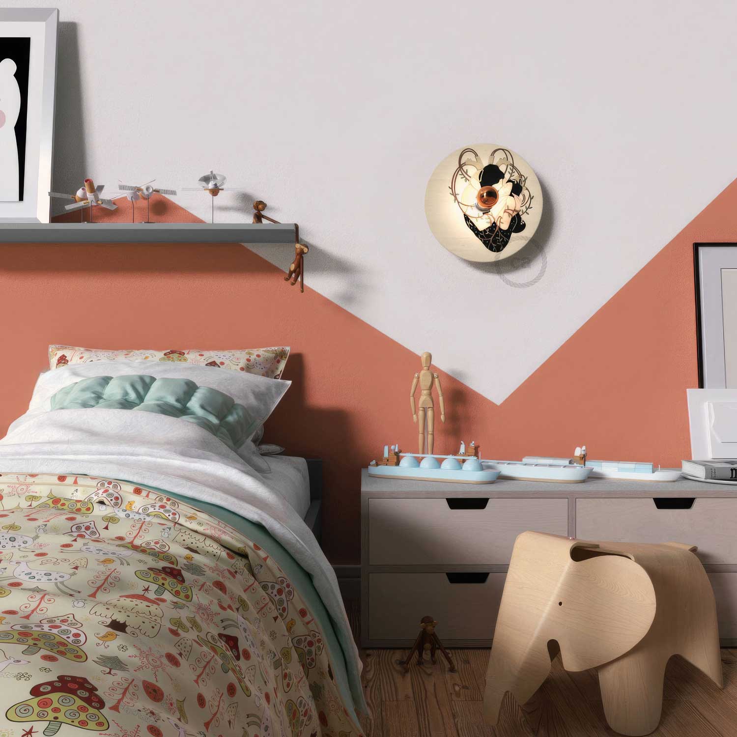 Fermaluce Romantic with UFO wooden double-sided lampshade illustrated by Carolina Zuniga - Image 3