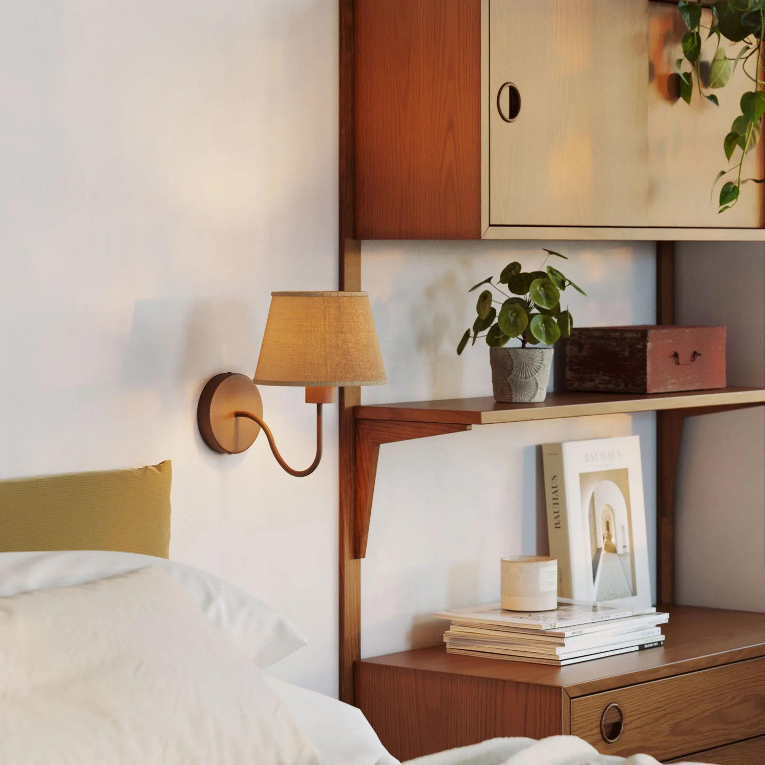 Fermaluce wall lamp with S-shaped extension and Impero lampshade - Natural jute - Image 3