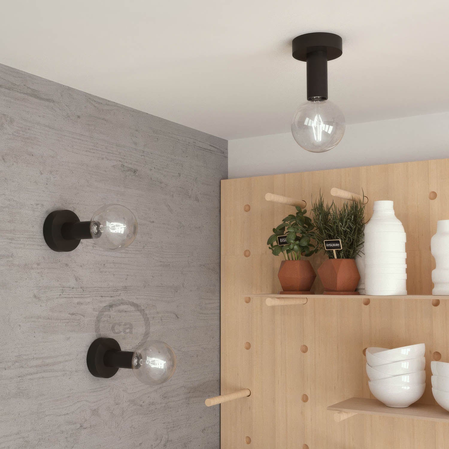 Fermaluce Wood M, the painted wood flush light for your wall or ceiling - Black - Image 2