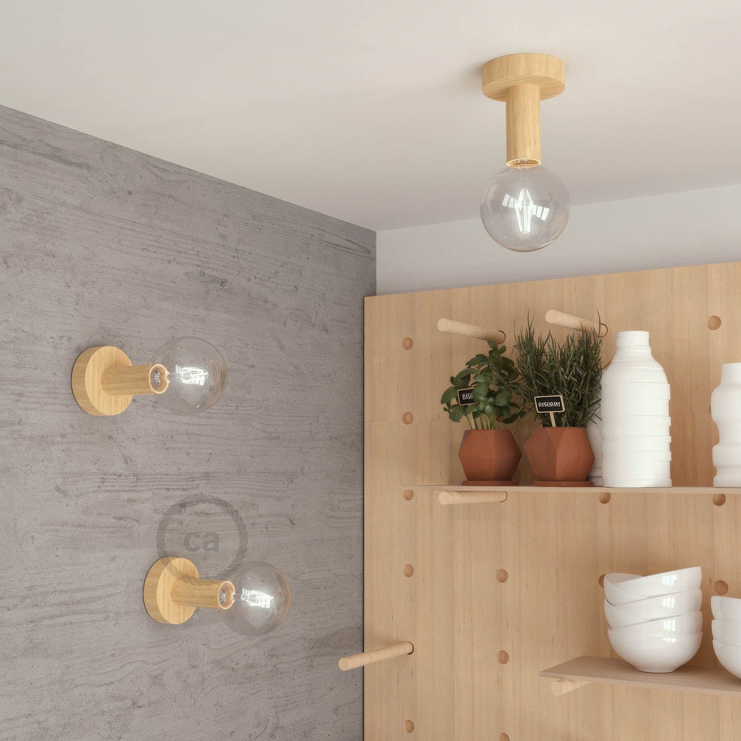 Fermaluce Wood M, the painted wood flush light for your wall or ceiling - Neutral - Image 2