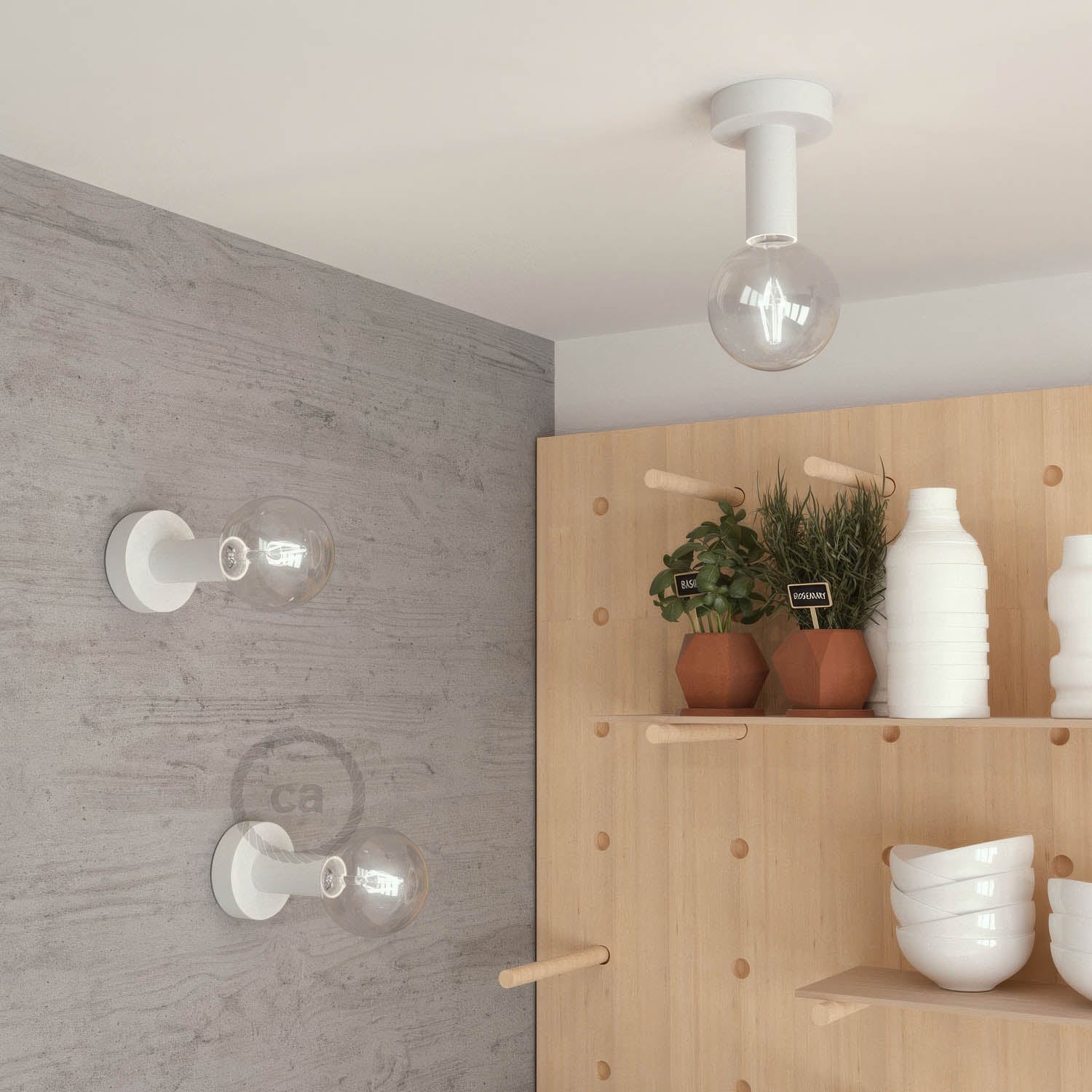 Fermaluce Wood M, the painted wood flush light for your wall or ceiling - White - Image 2