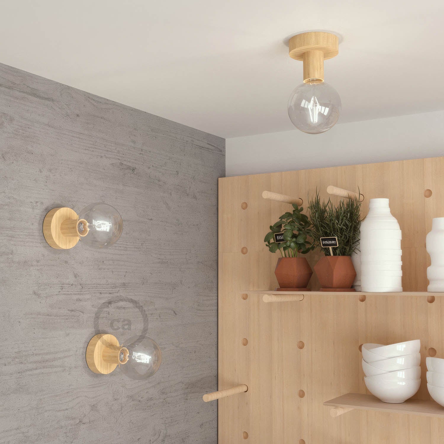 Fermaluce Wood S, the natural wood flush light for your wall or ceiling - Neutral - Image 2