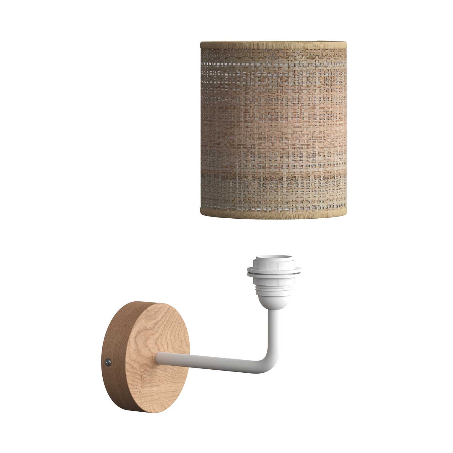 Fermaluce Wood, wooden wall lamp with Cylinder lampshade and curved extension - Neutral - Image 3