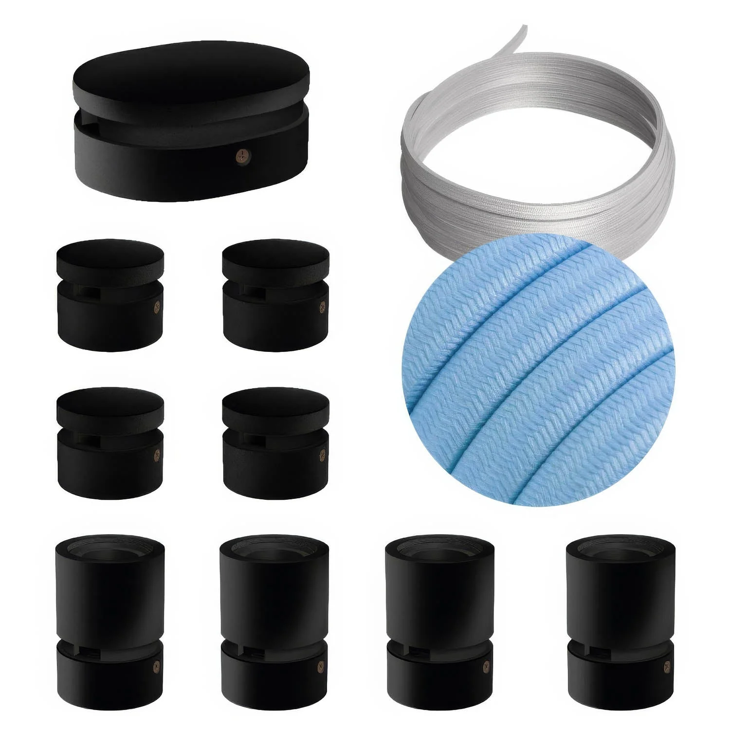 Filé Symmetric Kit System - with 5 m CM17 cable for string light and 9 black painted wooden components for interiors