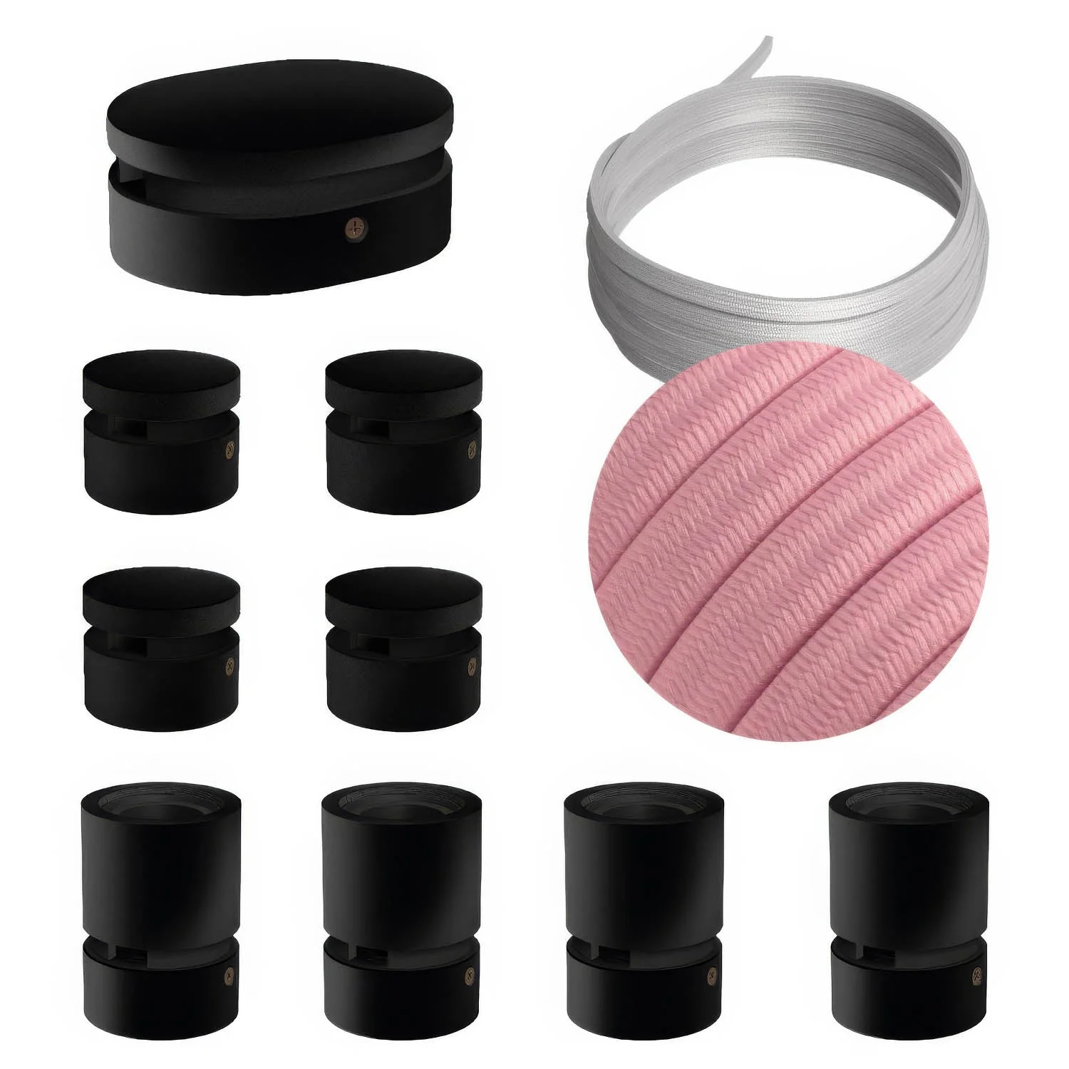 Filé Symmetric Kit System - with 5 m CM16 cable for string light and 9 black-painted wooden components for indoor use