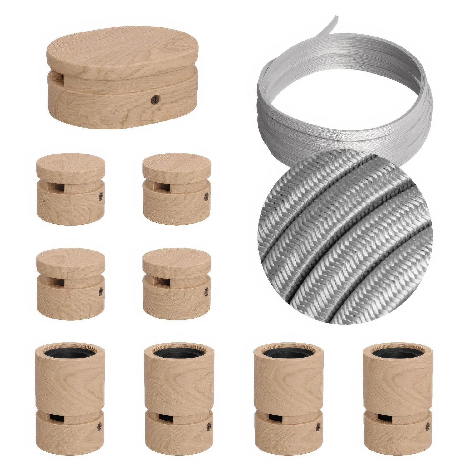 Filé Symmetric Kit System - with 5 m CM02 cable for string light and 9 wooden components for interiors