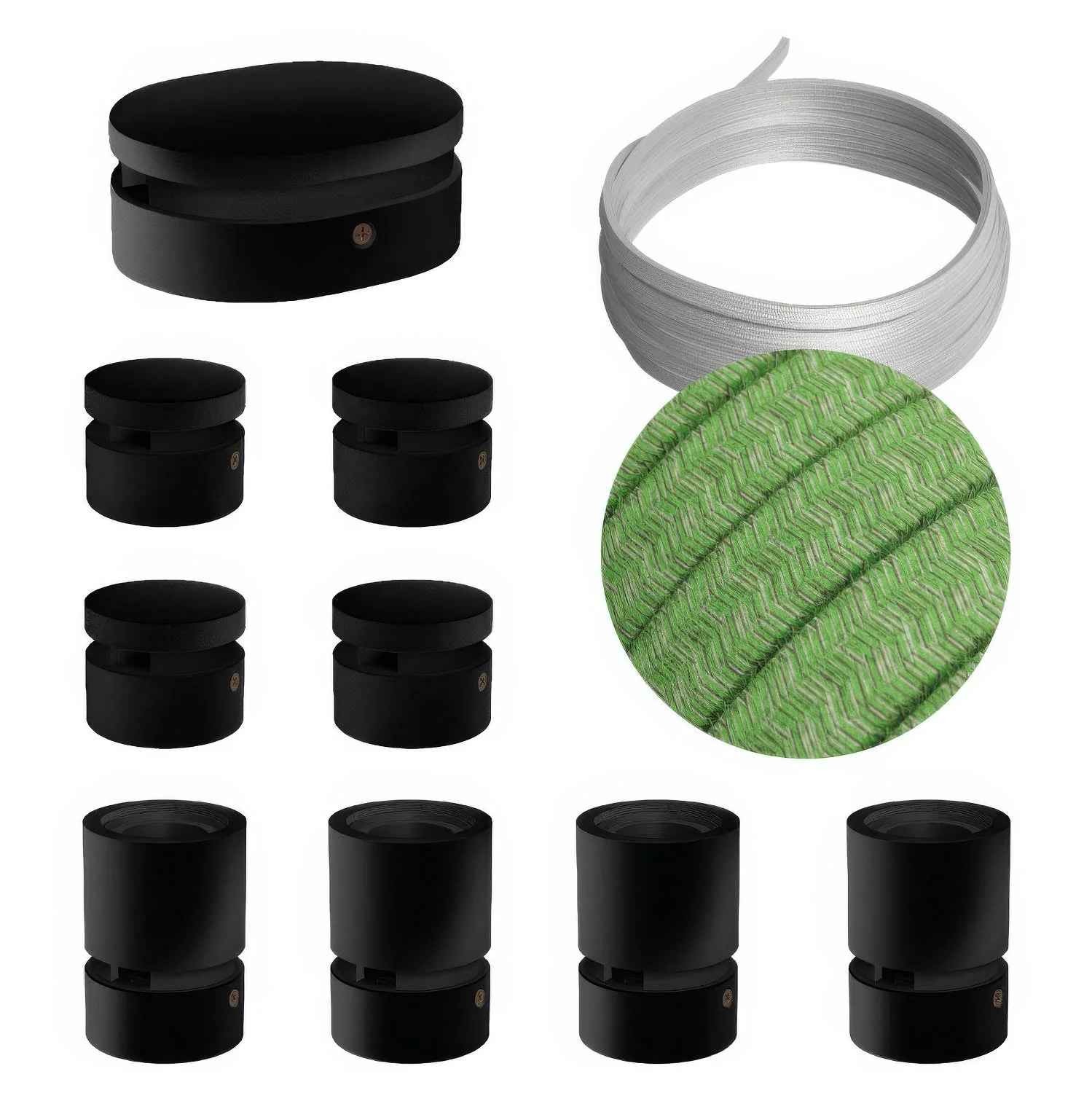 Filé Symmetric Kit system – with 5 m CX08 cable for string light and 9 black-painted wooden components for indoor use