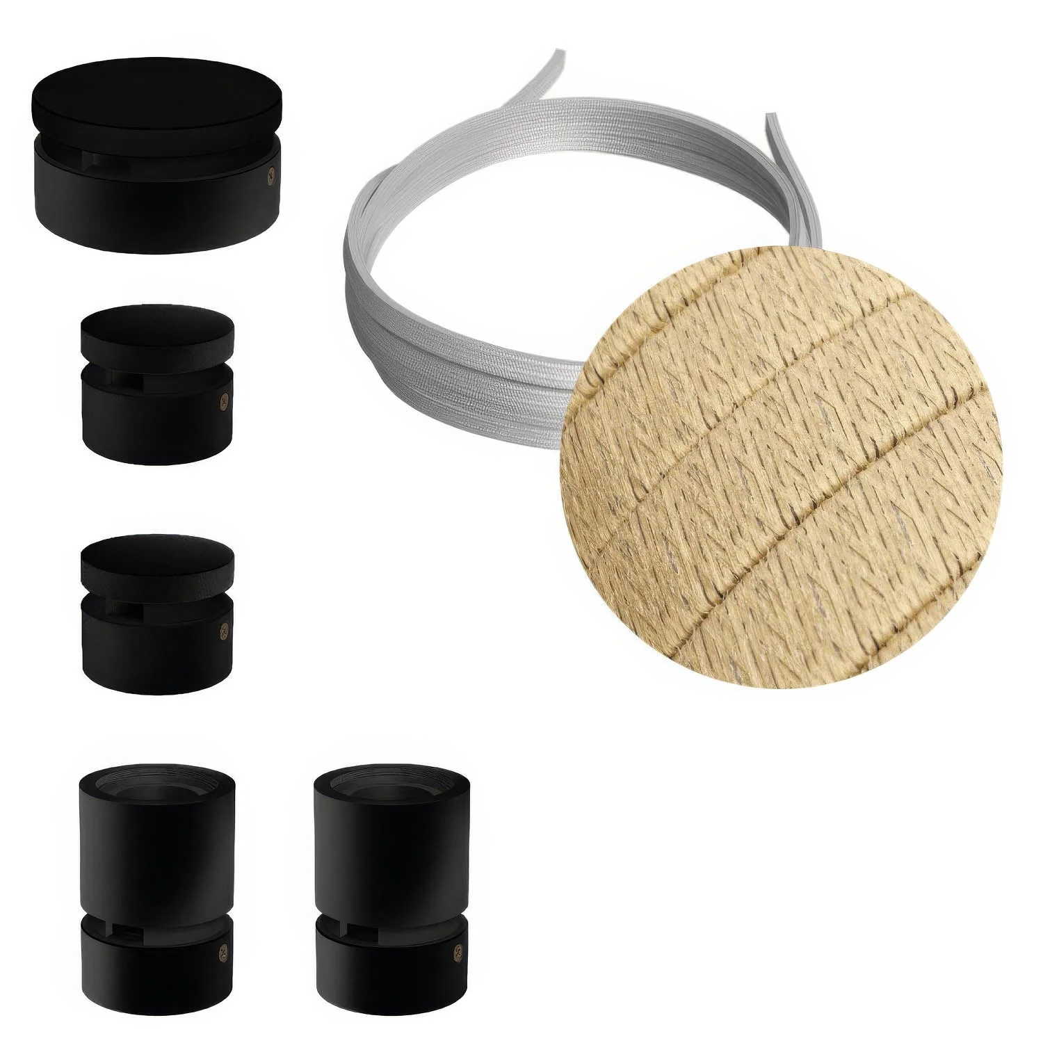 Filé Wiggle System Kit - with 3 m CN06 cable for string light and 5 black painted wooden components for indoor use
