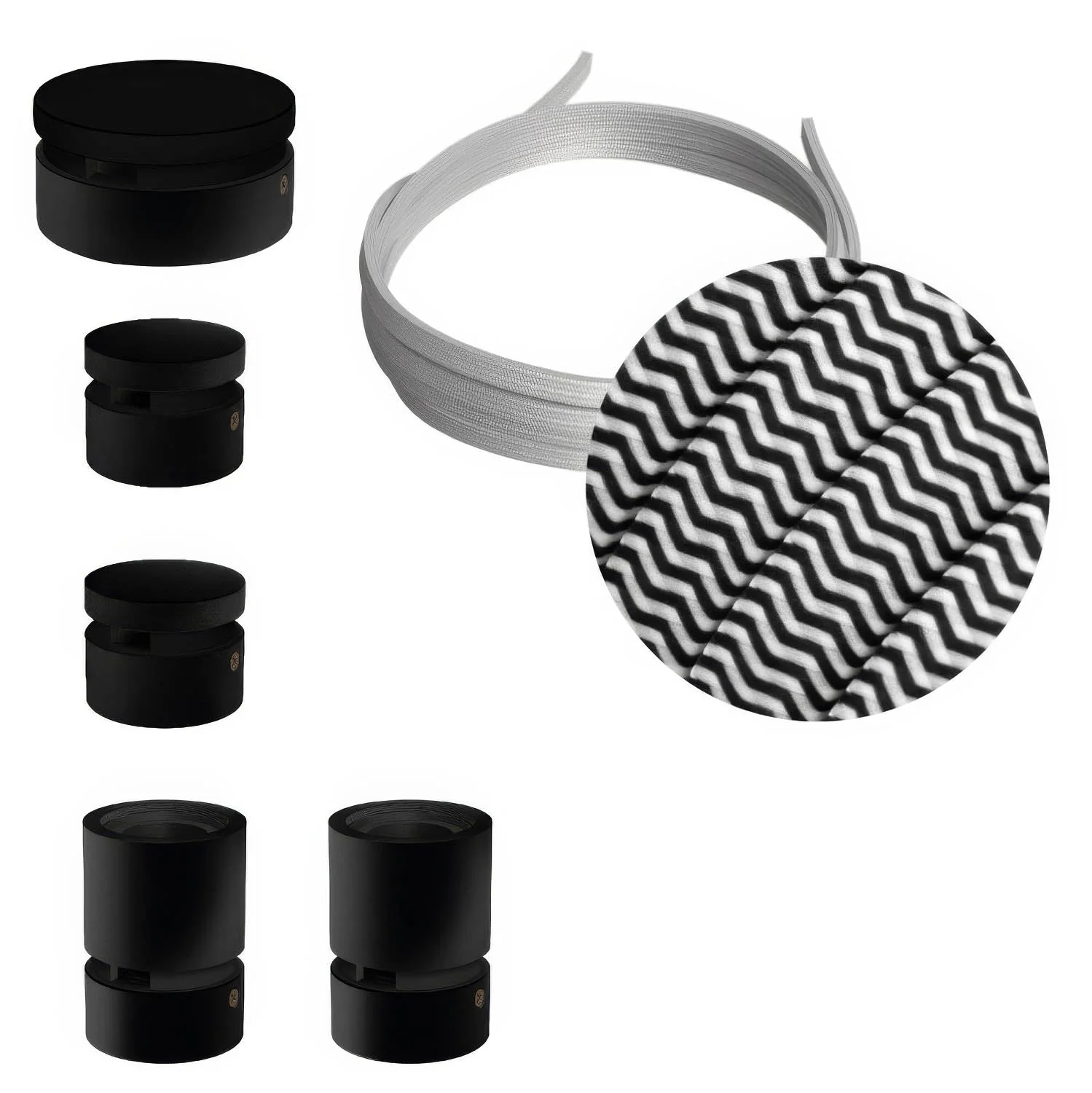 Filé Wiggle Kit system - with 3 m CZ04 cable for string light and 5 black painted wooden components for indoor use