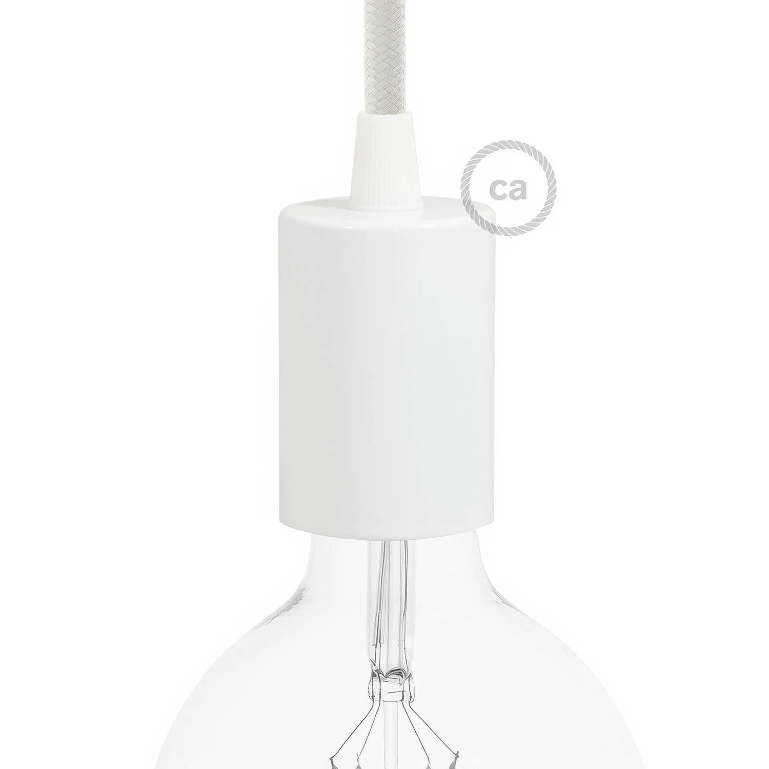 Flat Top Metal UL E26 light bulb socket kit - Glossy White