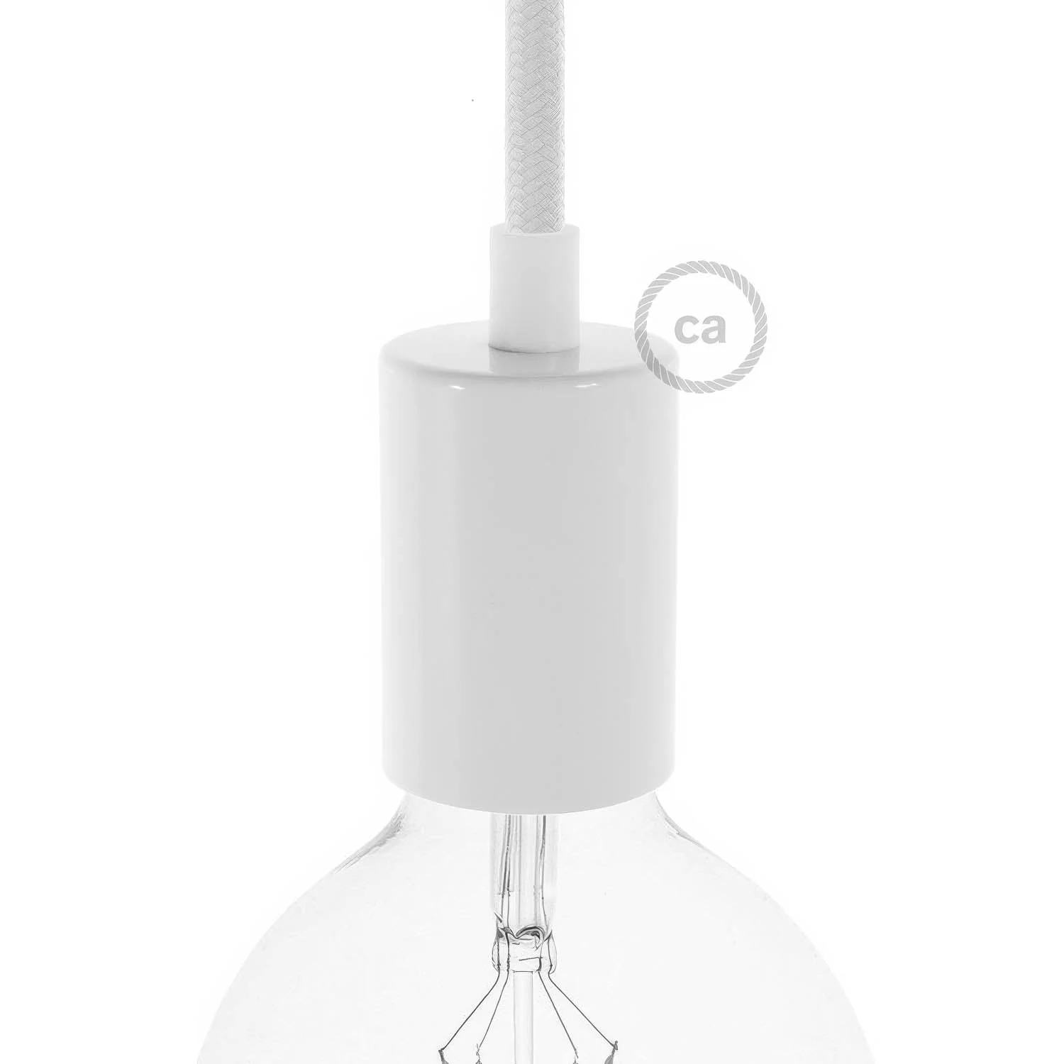 Flat Top Metal UL E26 light bulb socket kit - Glossy White - Image 4