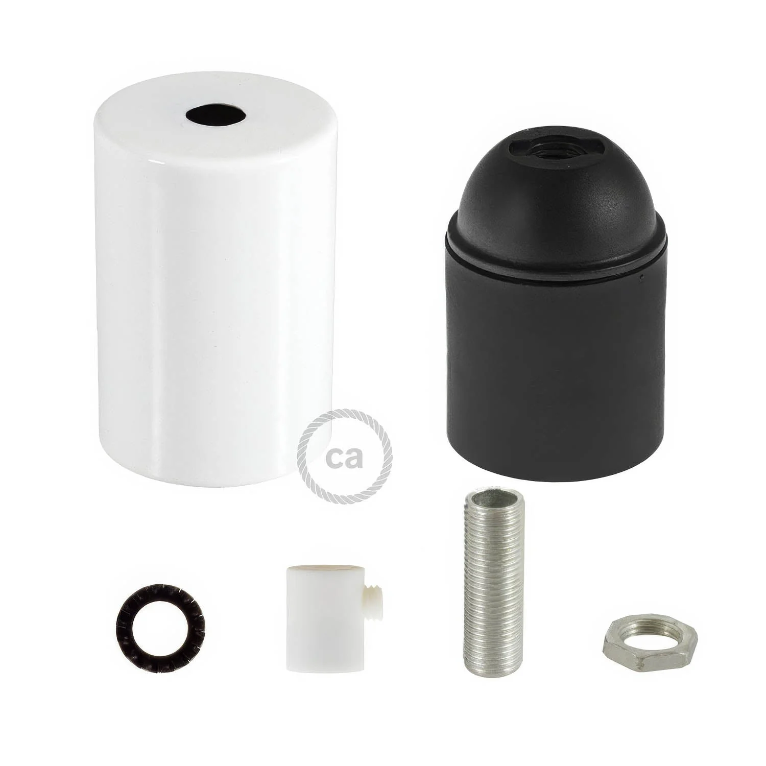 Flat Top Metal UL E26 light bulb socket kit - Glossy White - Image 5