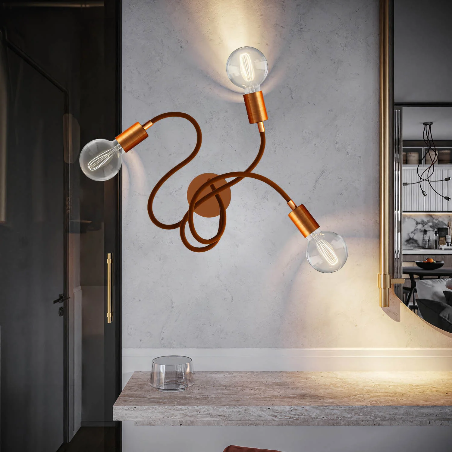 Flex 60 adjustable wall or ceiling lamp with diffused light and G95 LED light bulb - Satin copper - Image 2